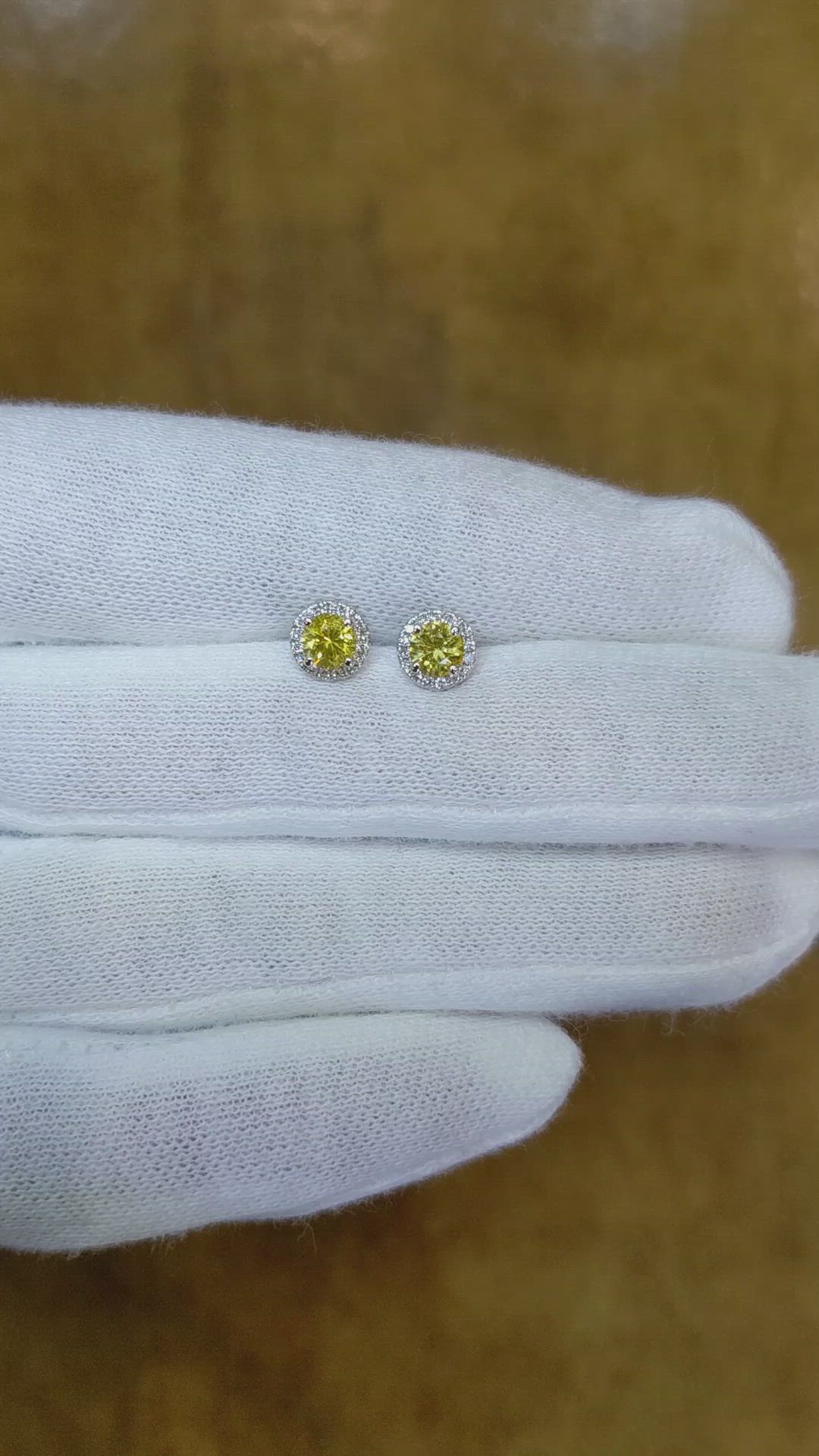0.60 Ct.Tw. Yellow Sapphire and Natural Diamond Pave Earrings, 18K White Gold Size Video