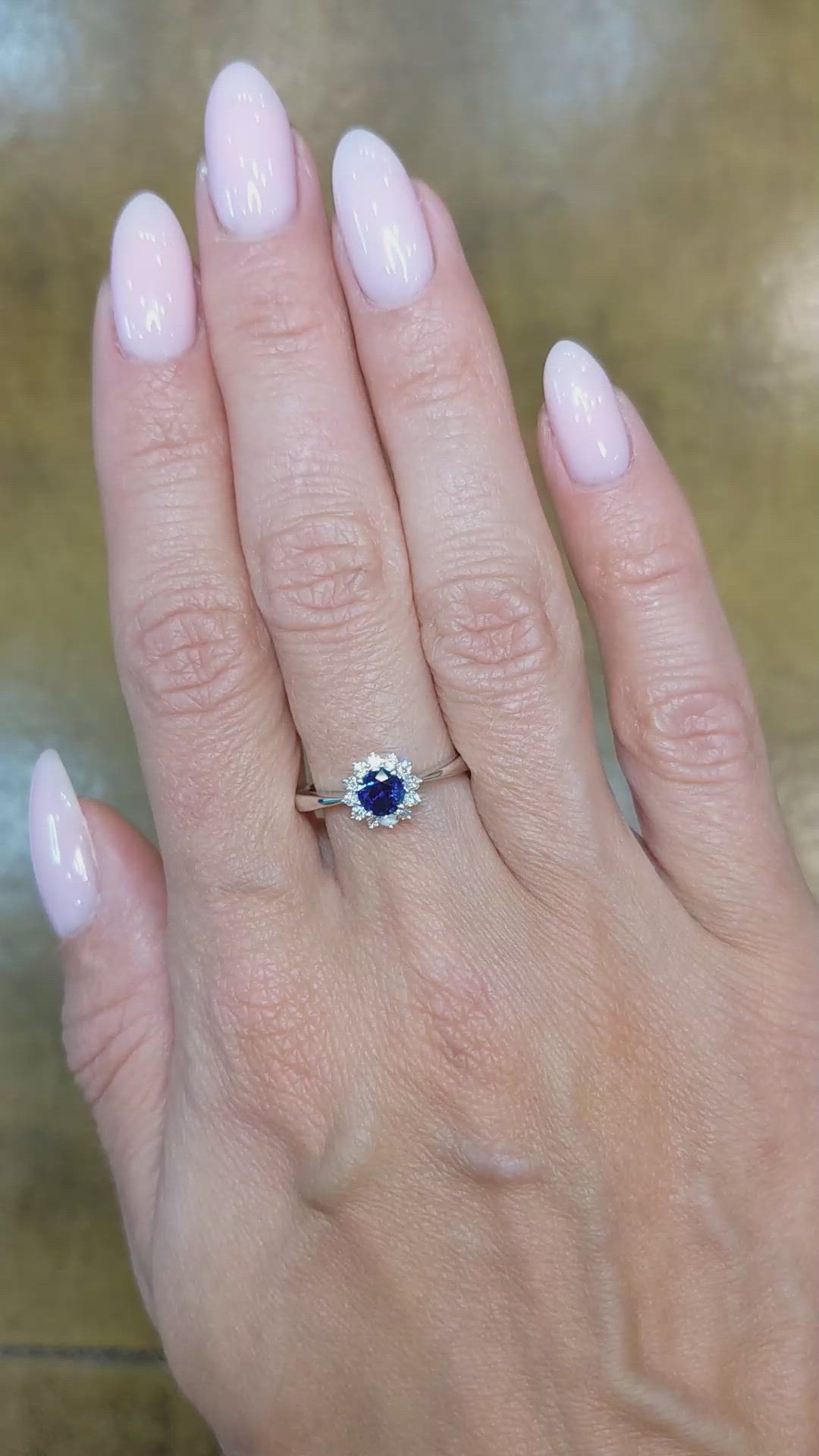 0.45 Ct. Blue Sapphire and Natural Diamond Halo Ring, 14K White Gold Size Video
