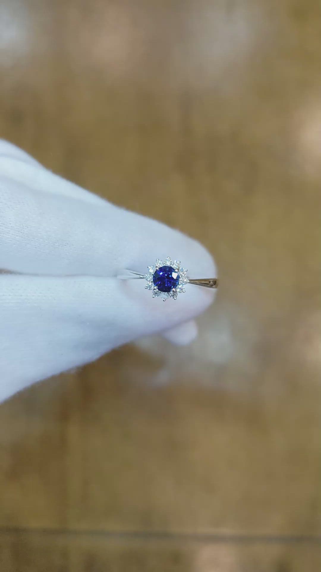 0.45 Ct. Blue Sapphire and Natural Diamond Halo Ring, 14K White Gold Size Video