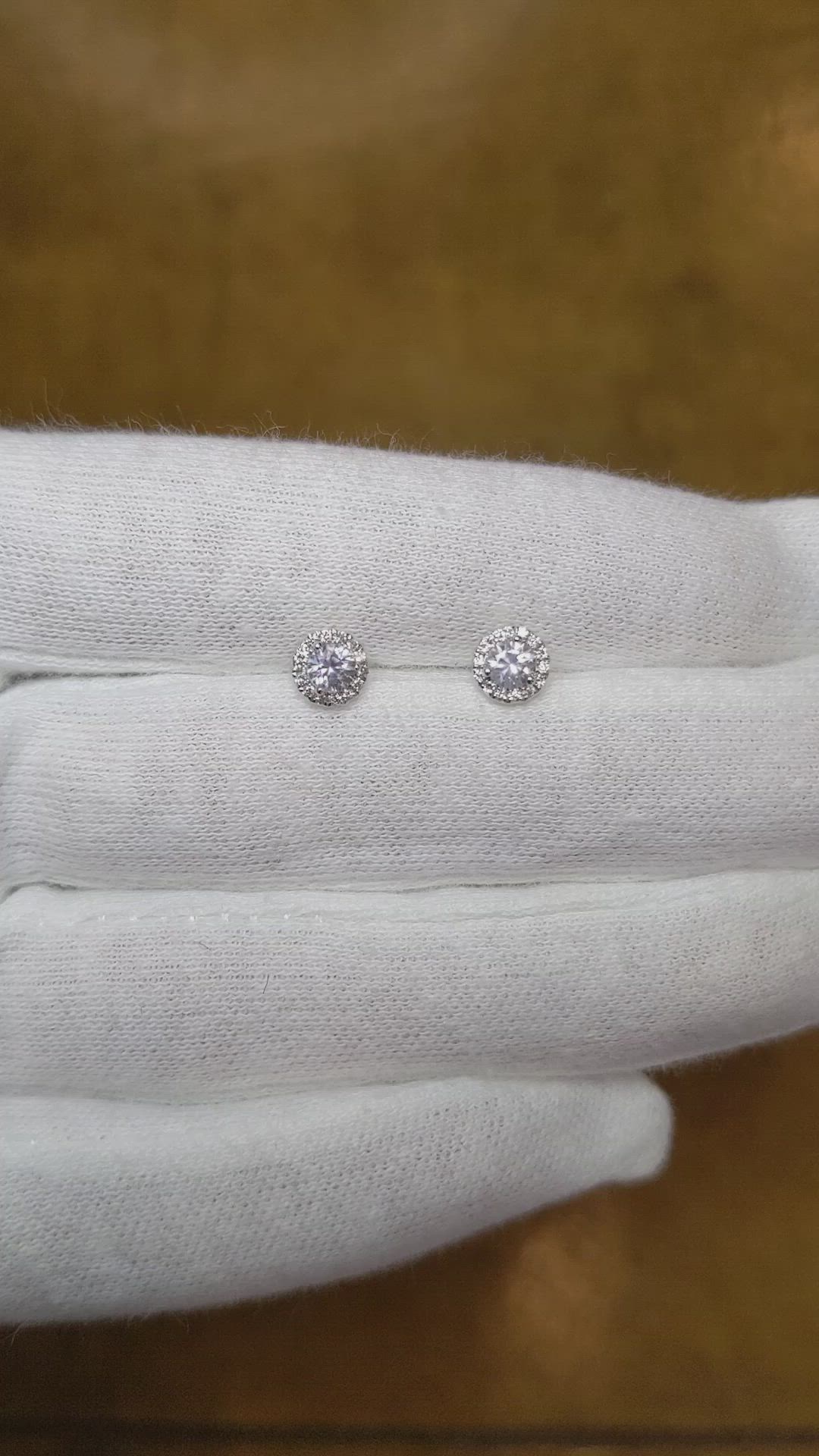 0.45 Ct.Tw. White Sapphire and Natural Diamond Pave Earrings, 18K White Gold Size Video