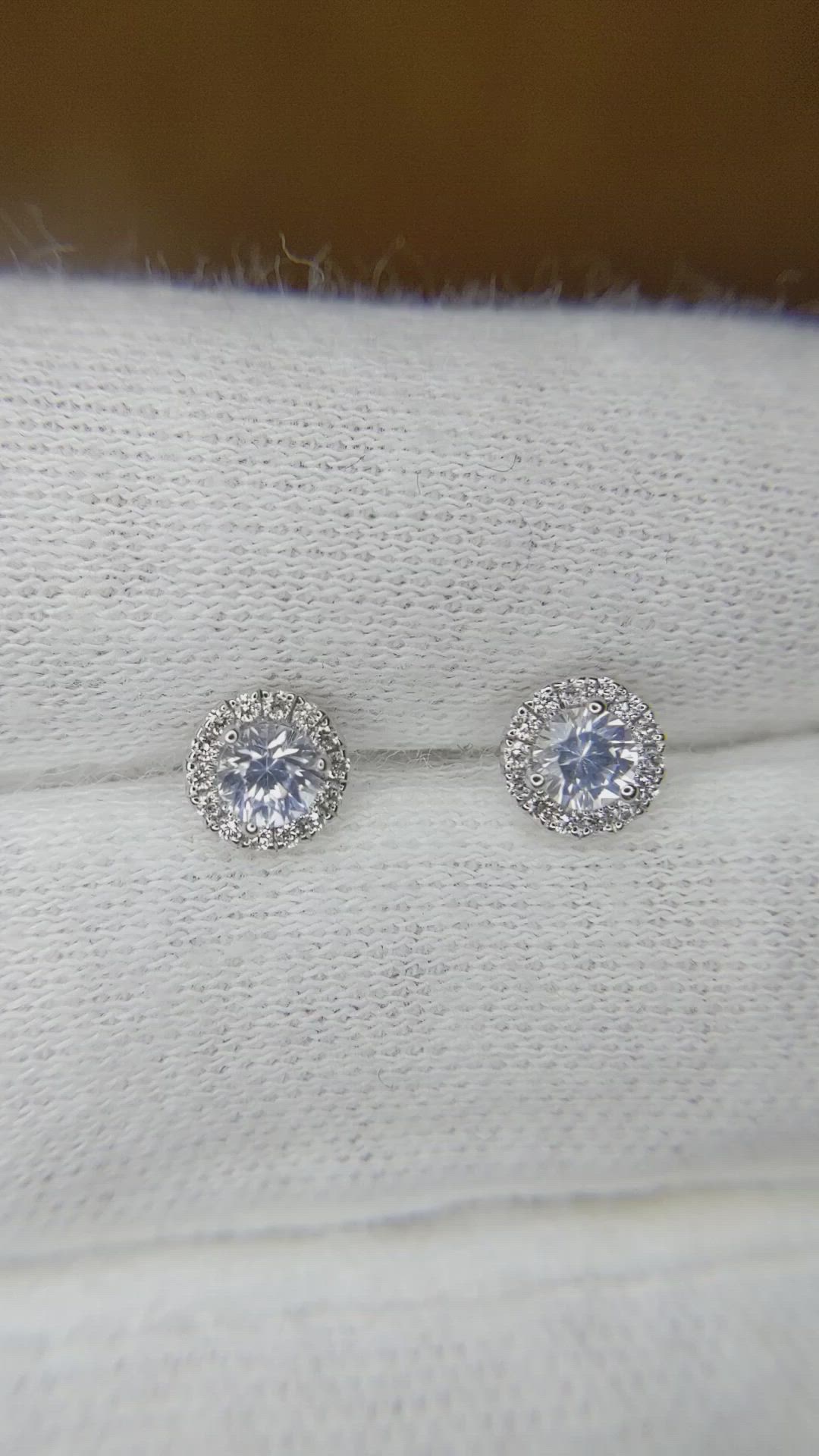 0.45 Ct.Tw. White Sapphire and Natural Diamond Pave Earrings, 18K White Gold Size Video