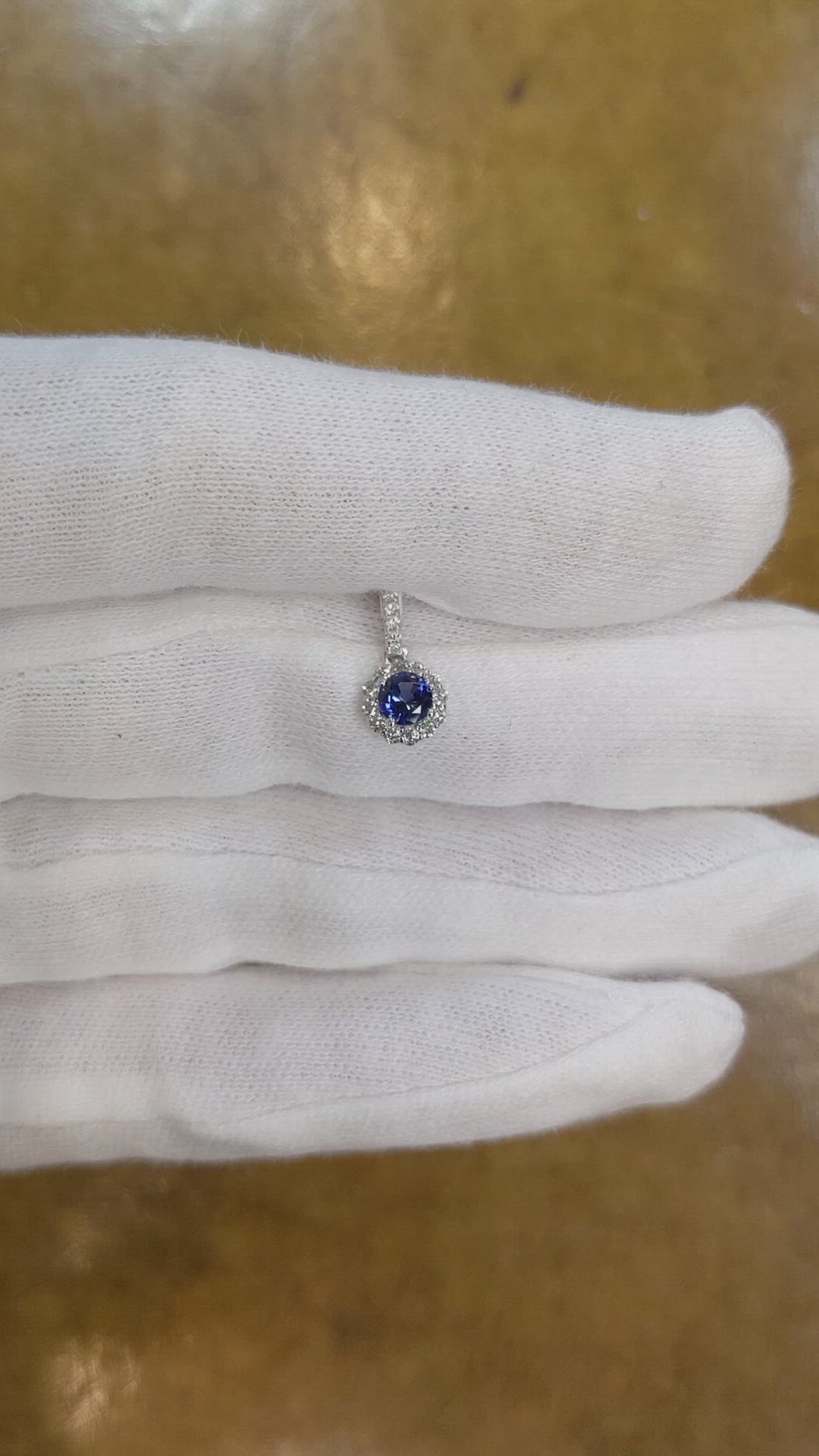 0.30 Ct. Blue Sapphire and Natural Diamond Pave Pendant, 18K White Gold Size Video