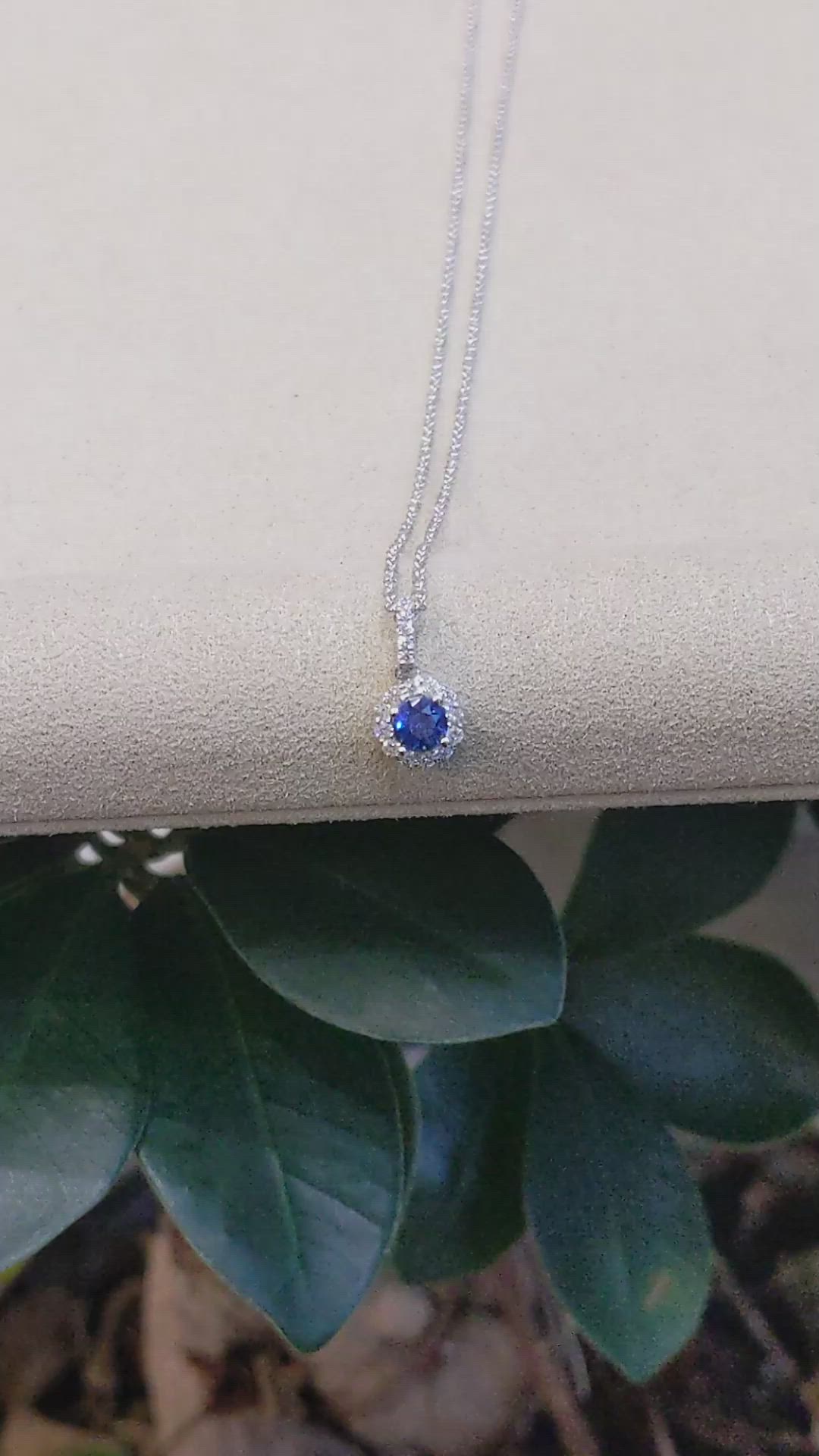 0.30 Ct. Blue Sapphire and Natural Diamond Pave Pendant, 18K White Gold Size Video