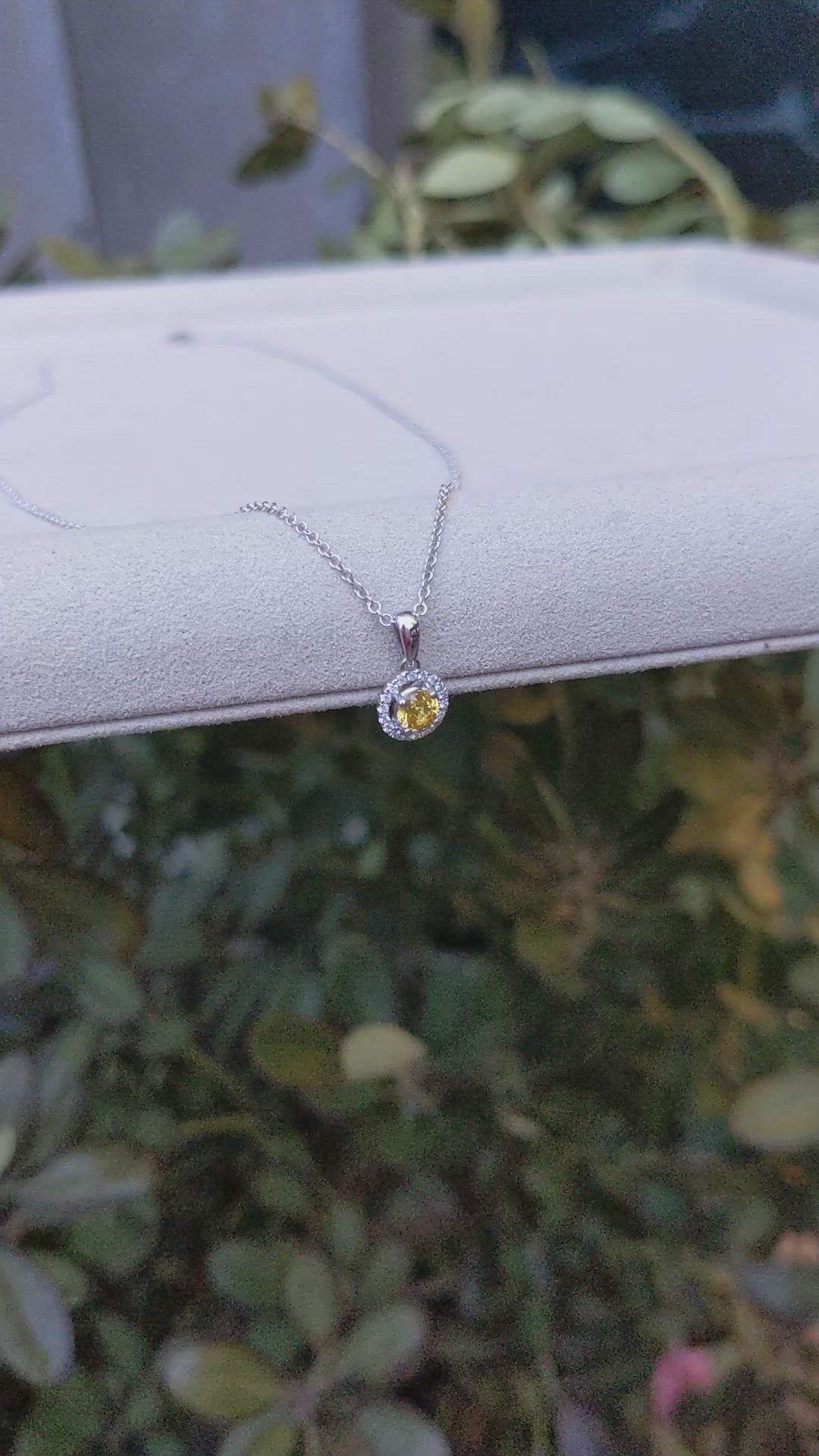 0.23 Ct. Yellow Sapphire and Natural Diamond Pave Pendant, 14K White Gold Size Video