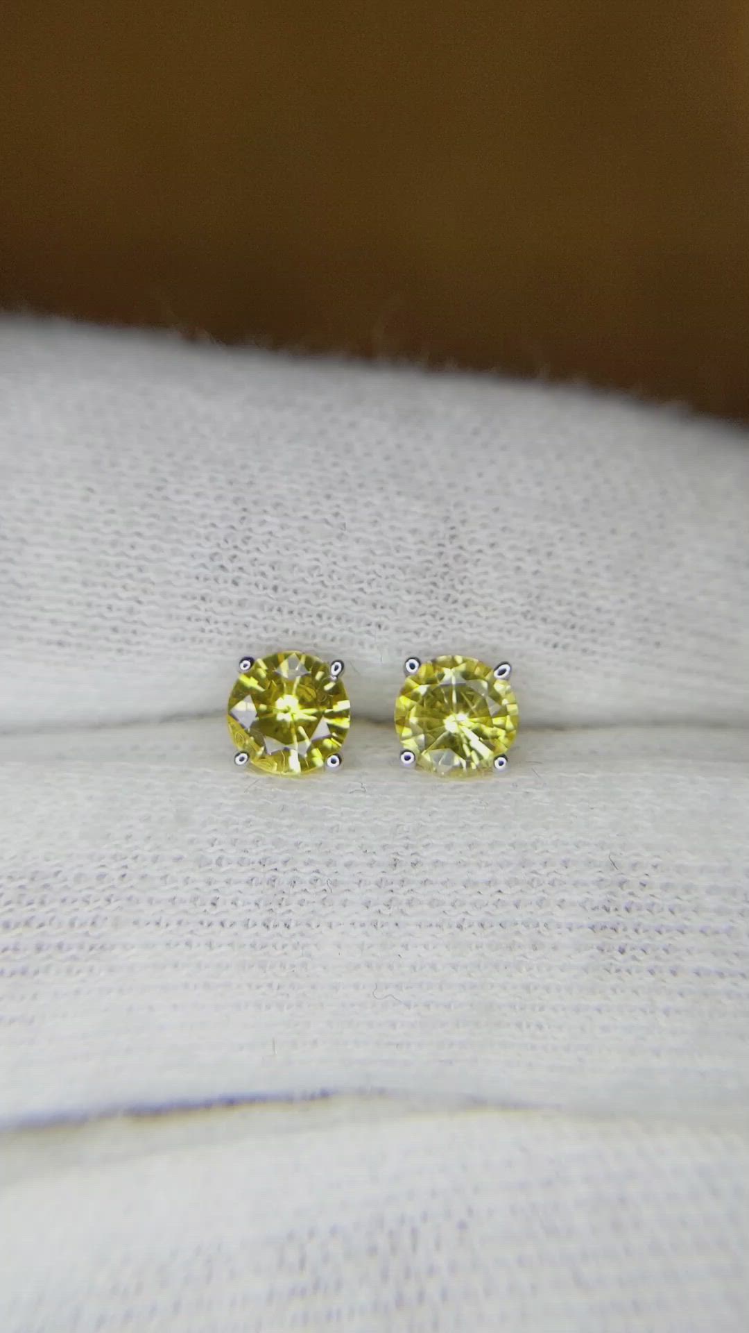 1.30 Ct.Tw. Yellow Sapphire Studs Earrings, 14K White Gold Size Video