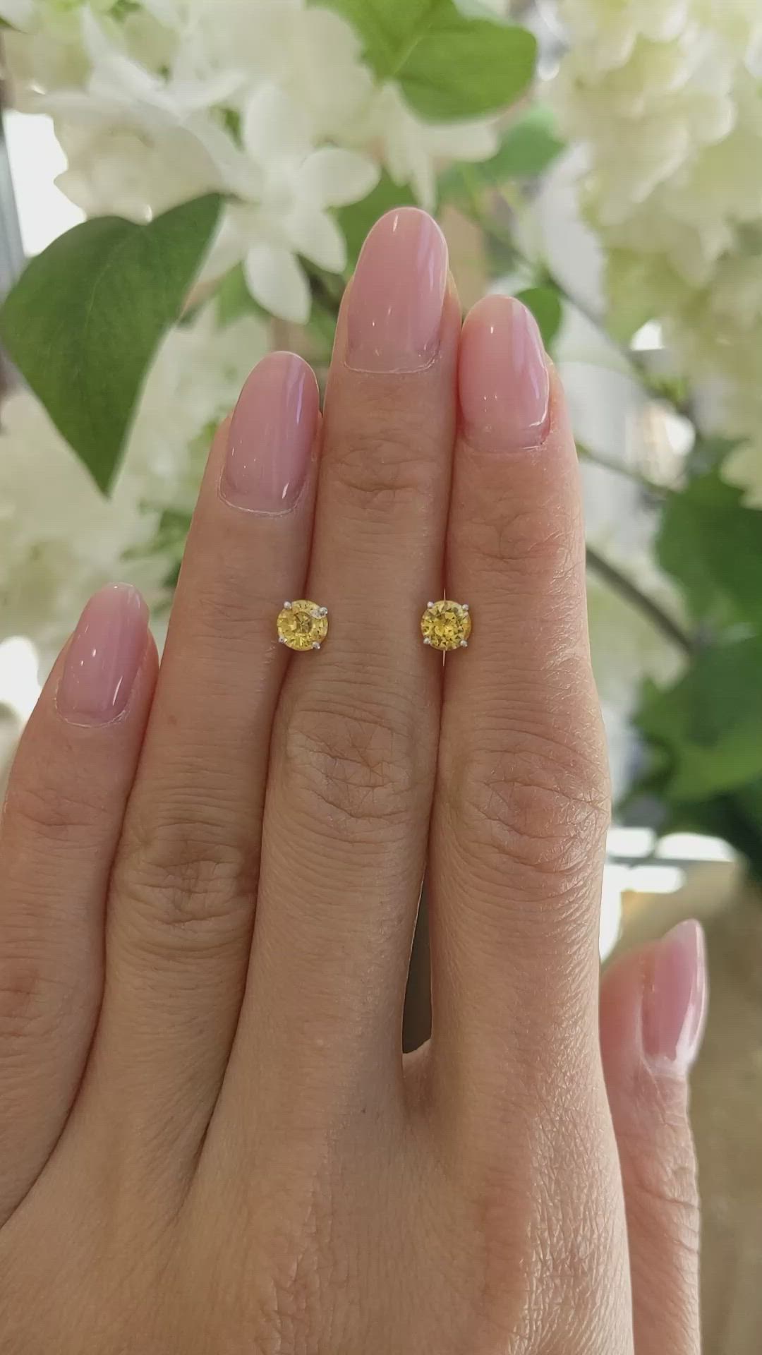 1.30 Ct.Tw.Total Carat Weight Yellow Sapphire Studs Earrings, 14K White Gold Size Video