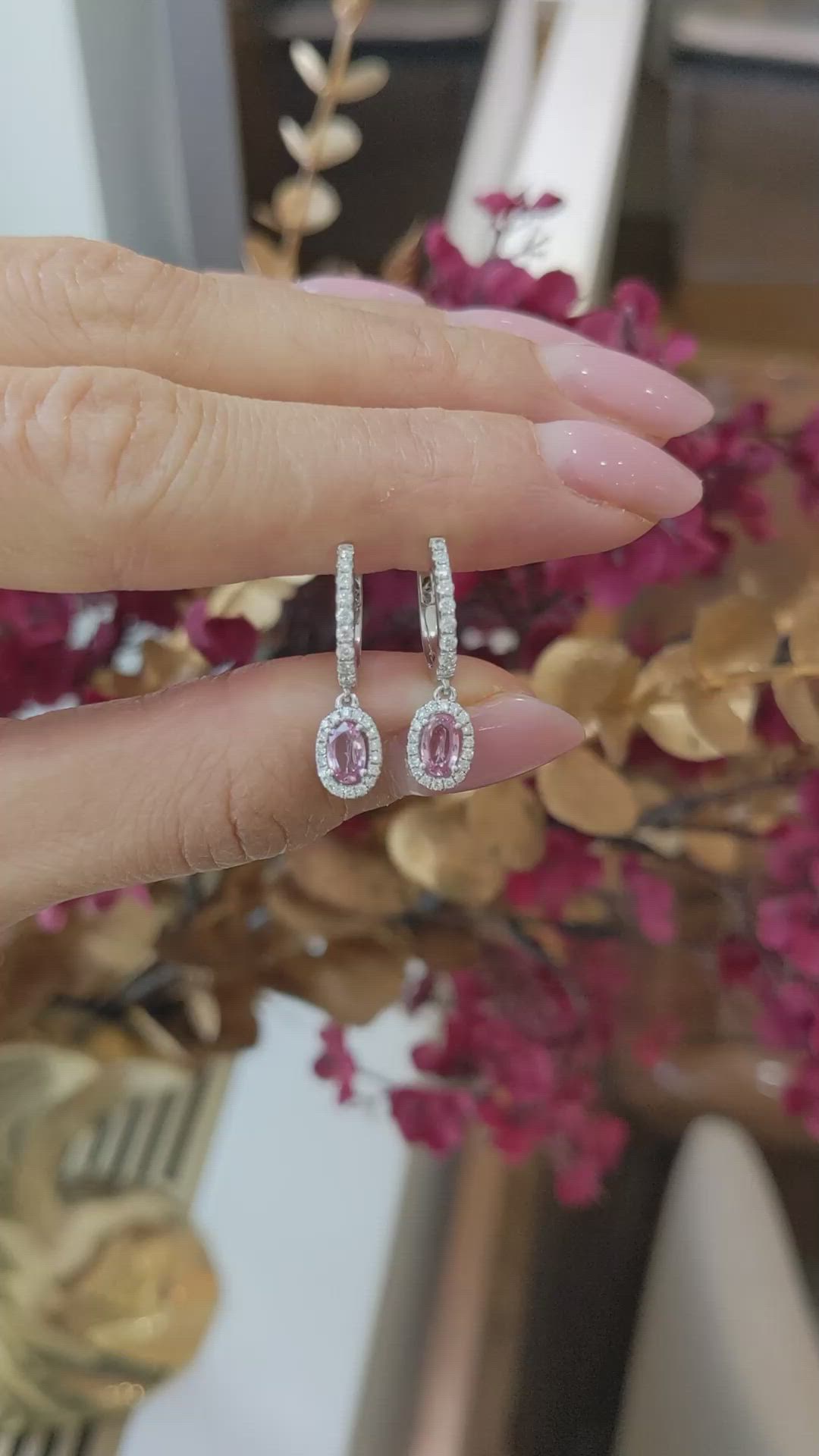 0.50&nbsp;Ct.Tw.Total Carat Weight Padparadscha Sapphire and Natural Diamond Pave Earrings, 14K White Gold Size Video