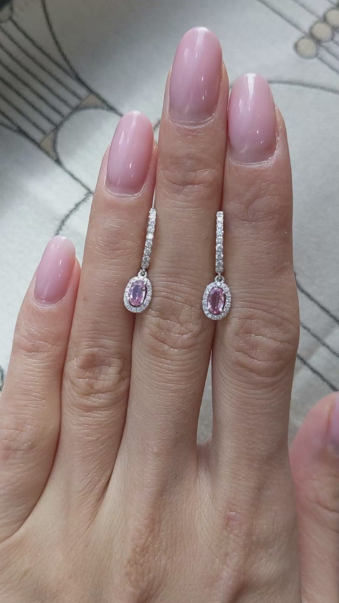 0.50&nbsp;Ct.Tw.Total Carat Weight Padparadscha Sapphire and Natural Diamond Pave Earrings, 14K White Gold Size Video