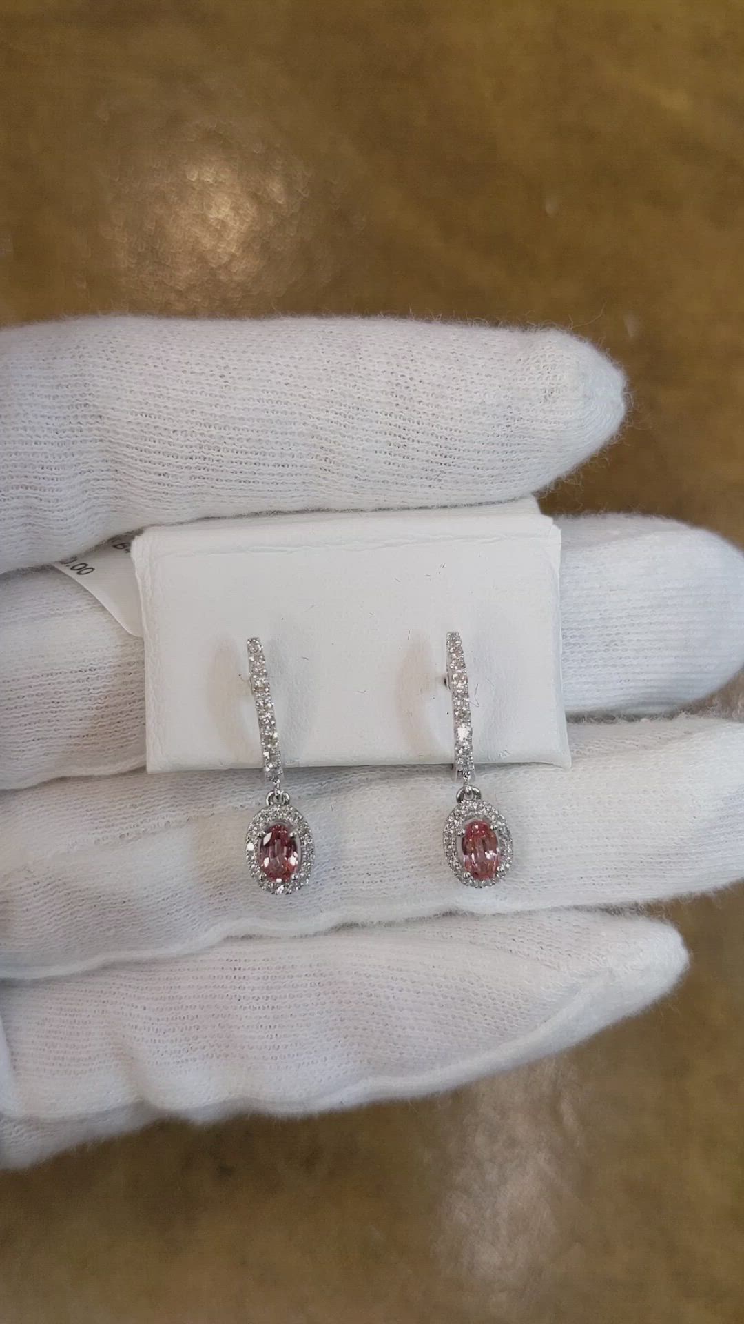 0.50 Ct.Tw. Padparadscha Sapphire and Natural Diamond Pave Earrings, 14K White Gold Size Video