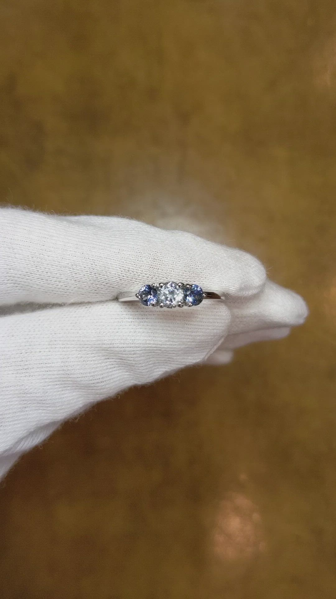 0.53 Ct. Bluish Grey Sapphire and Blue Sapphire Three Stone Ring, 14K White Gold Size Video