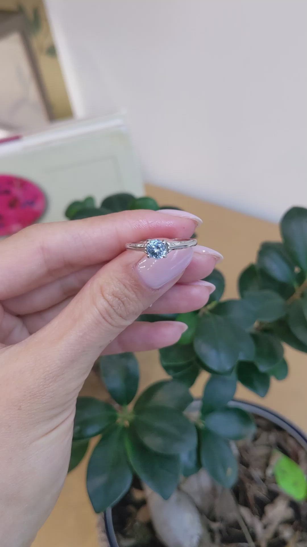 0.77 Ct. Bluish Green Sapphire Antique Style Ring, 14K White Gold Size Video