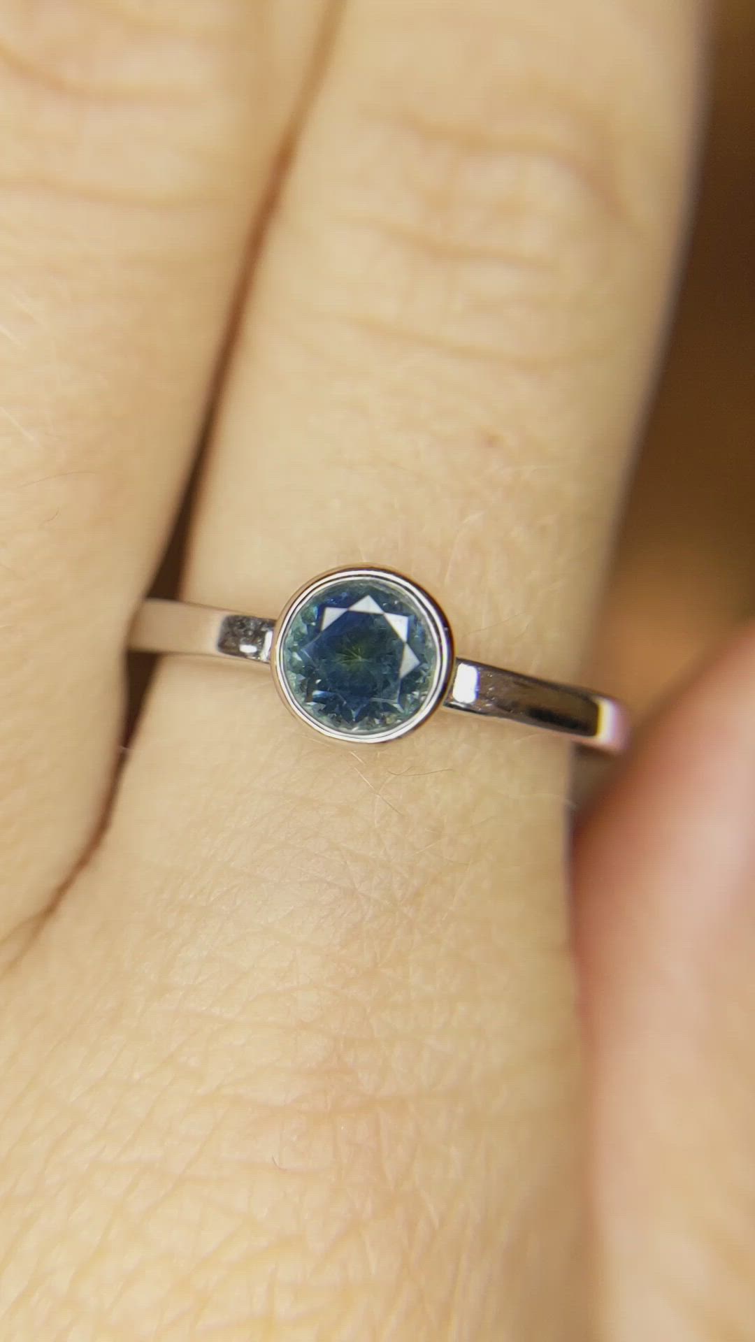 0.72 Ct. Blue Sapphire Bezel Ring, 14K White Gold Size Video