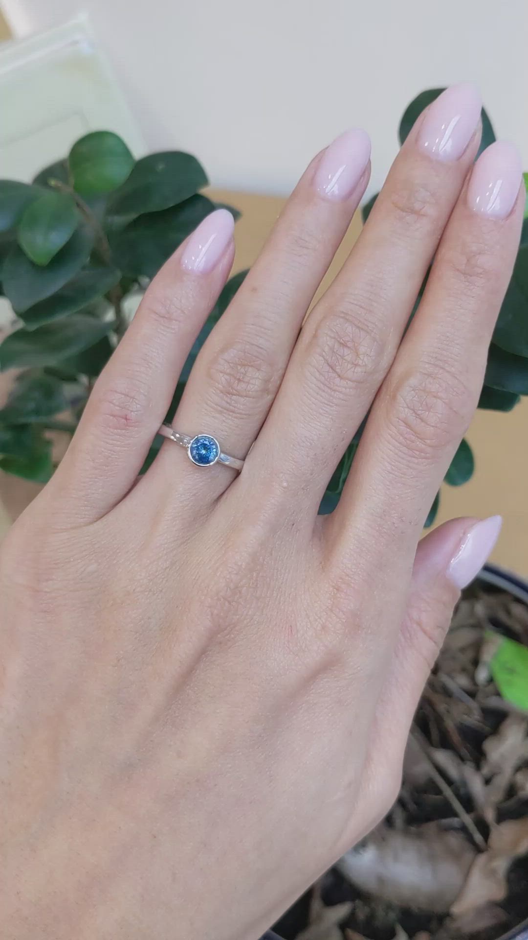 0.72 Ct. Blue Sapphire Bezel Ring, 14K White Gold Size Video