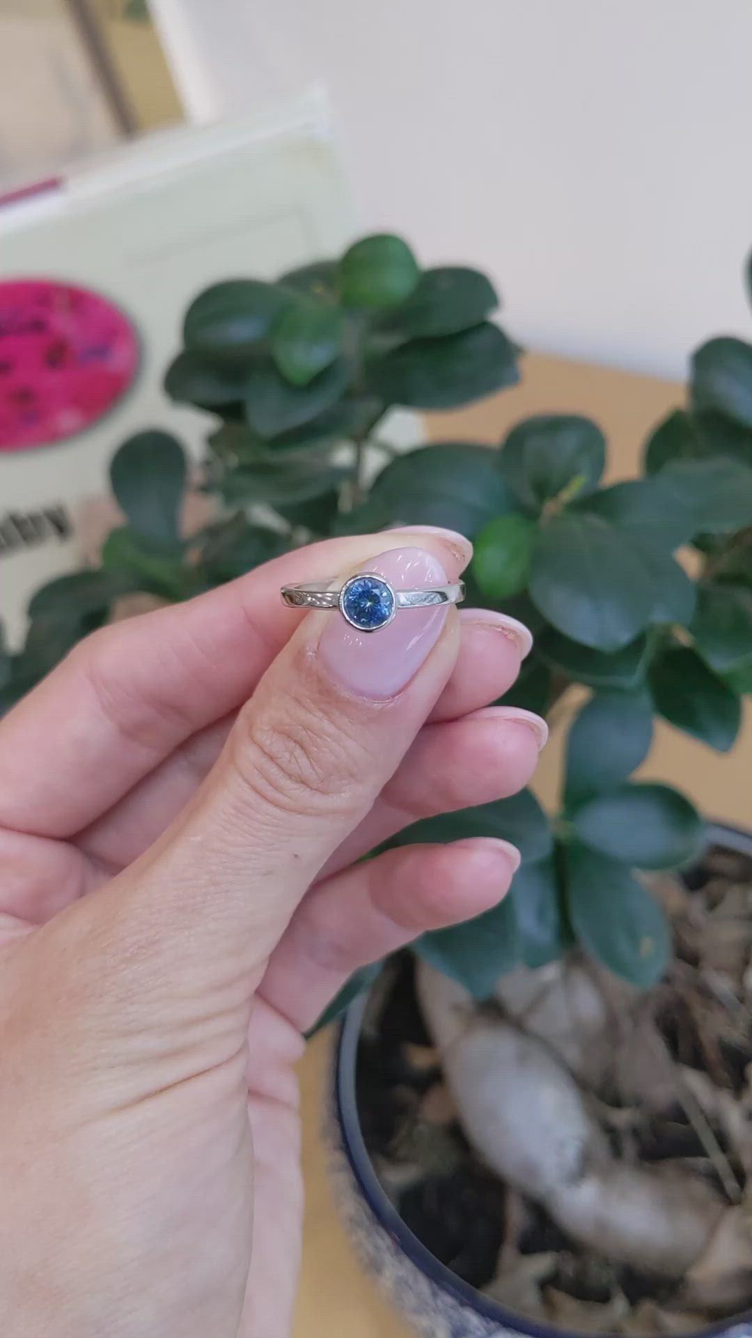 0.72 Ct. Blue Sapphire Bezel Ring, 14K White Gold Size Video