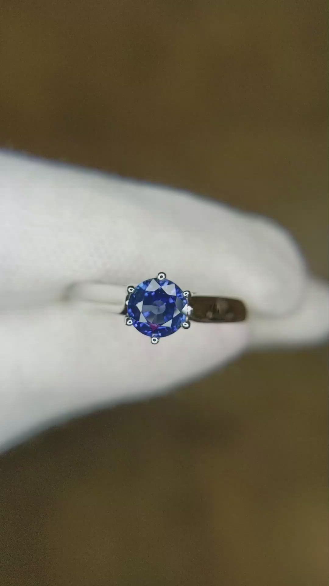 0.90 Ct. Blue Sapphire Solitaire Ring, 14K White Gold Size Video