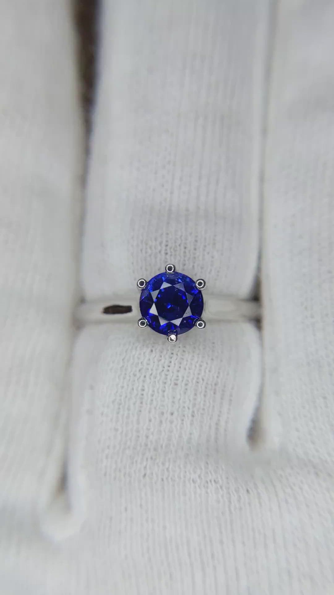 0.90 Ct. Blue Sapphire Solitaire Ring, 14K White Gold Size Video