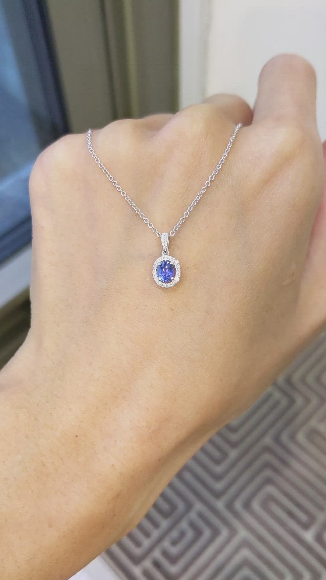 0.45 Ct. Blue Sapphire and Natural Diamond Pave Pendant, 14K White Gold Size Video