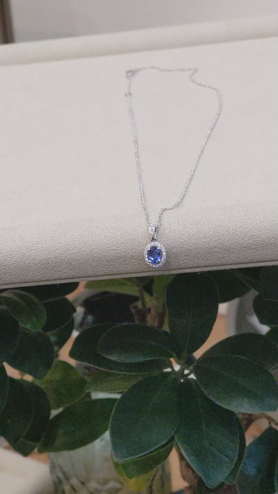 0.45 Ct. Blue Sapphire and Natural Diamond Pave Pendant, 14K White Gold Size Video
