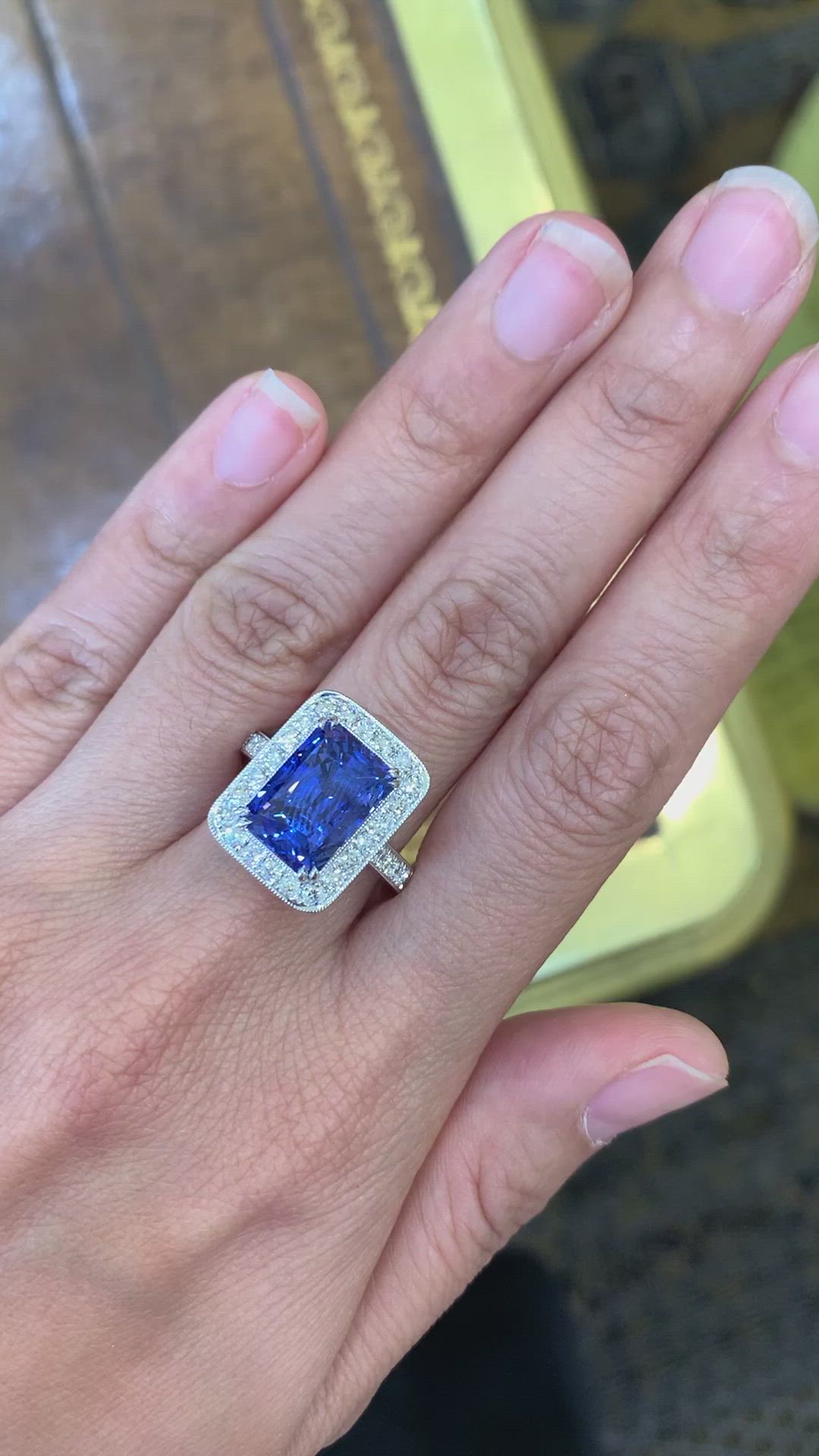 10.55 Ct. Blue Sapphire and Natural Diamond Antique Style Ring, Platinum 950 Size Video