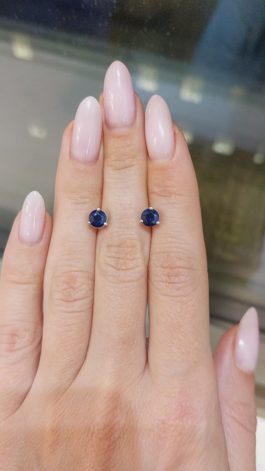 1.25 Ct.Tw.Total Carat Weight Blue Sapphire Studs Earrings, 14K White Gold Size Video