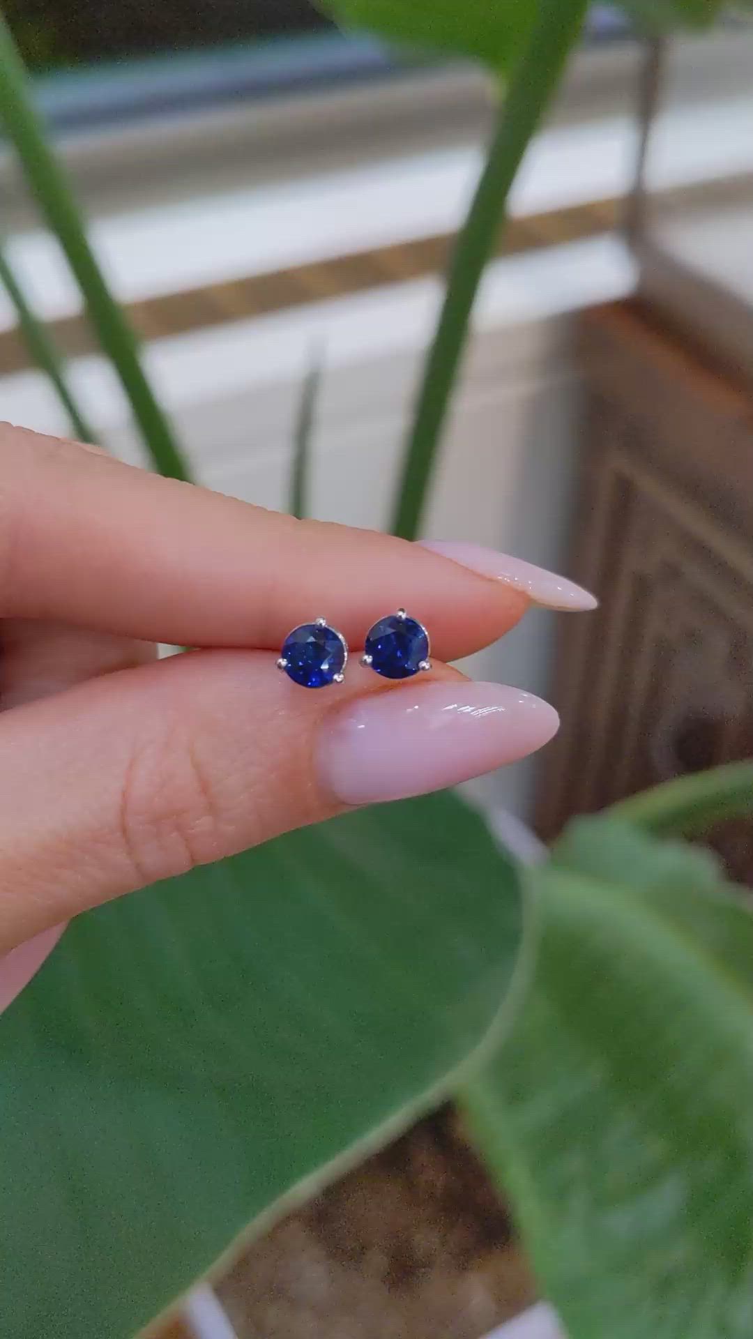 1.25 Ct.Tw.Total Carat Weight Blue Sapphire Studs Earrings, 14K White Gold Size Video