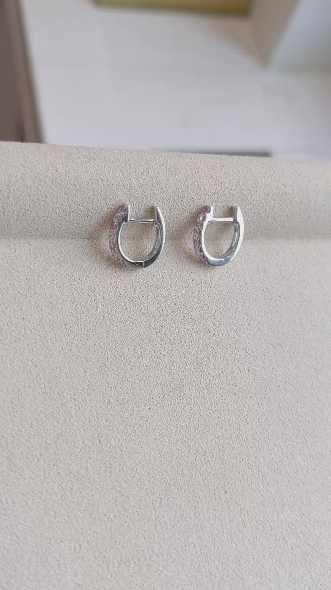 0.22&nbsp;Ct.Tw.Total Carat Weight Pink Sapphire and Natural Diamond Pave Earrings, 14K White Gold Size Video