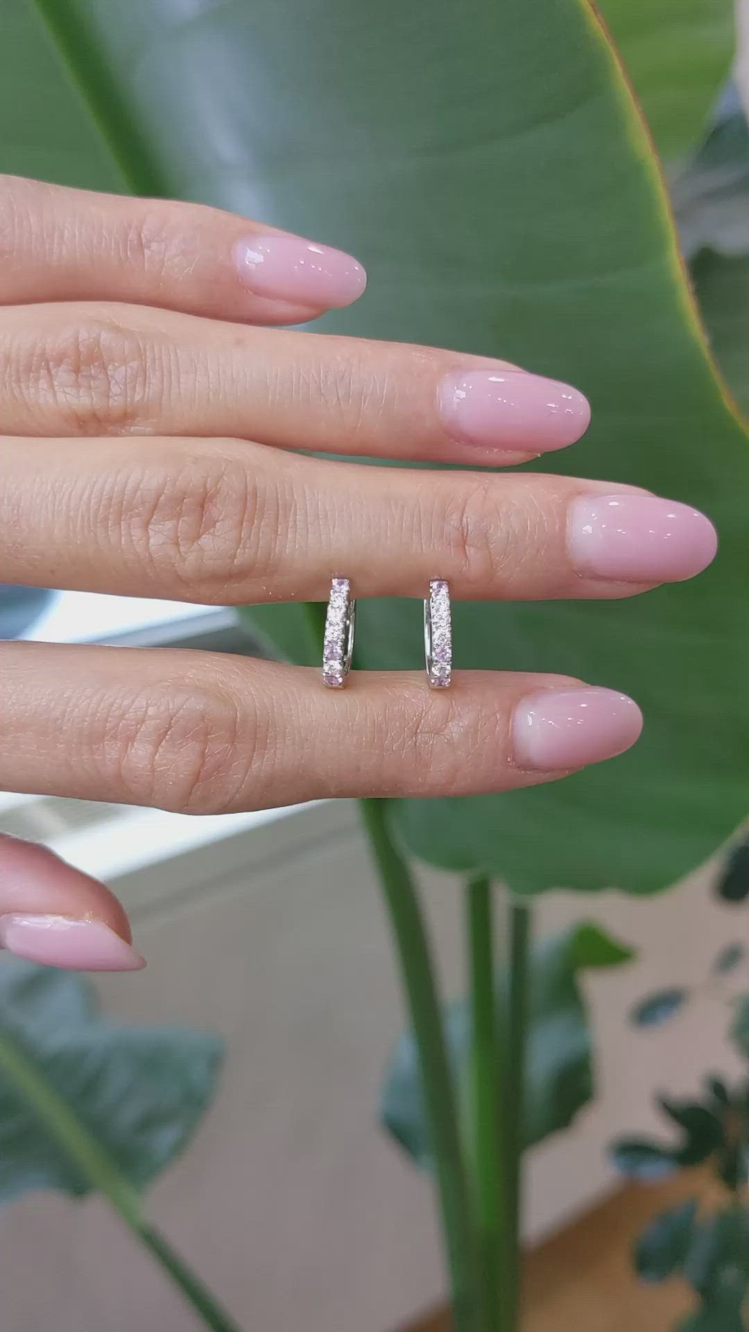 0.22&nbsp;Ct.Tw.Total Carat Weight Pink Sapphire and Natural Diamond Pave Earrings, 14K White Gold Size Video