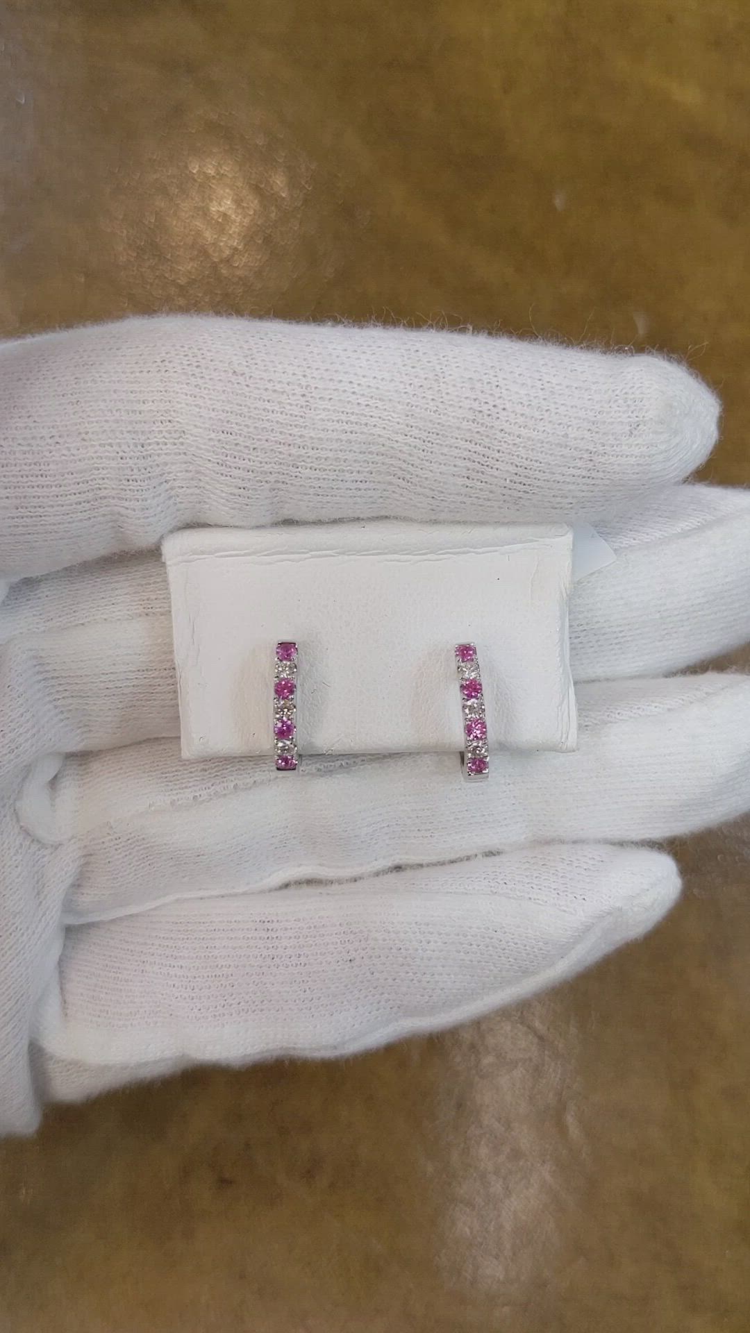 0.22 Ct.Tw. Pink Sapphire and Natural Diamond Pave Earrings, 14K White Gold Size Video