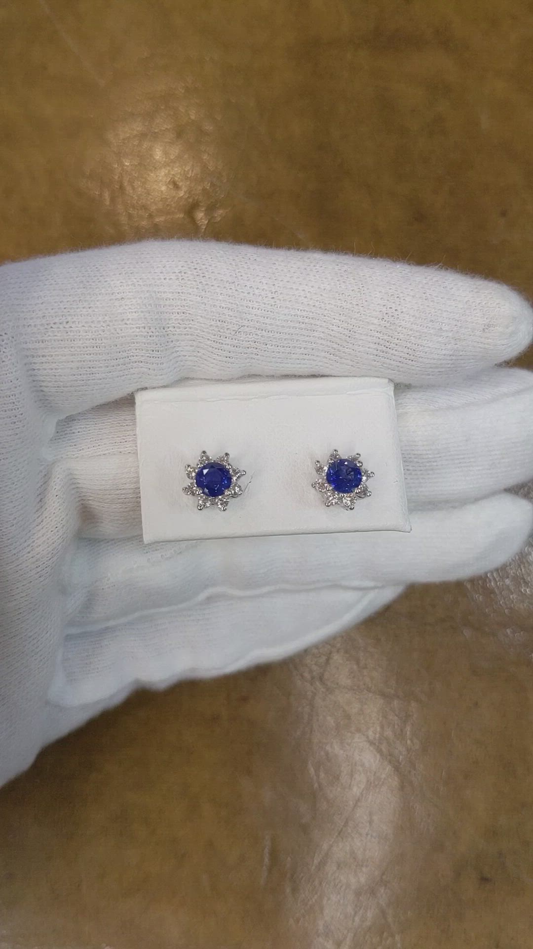 1.00 Ct.Tw. Blue Sapphire and Natural Diamond Halo Earrings, 14K White Gold Size Video