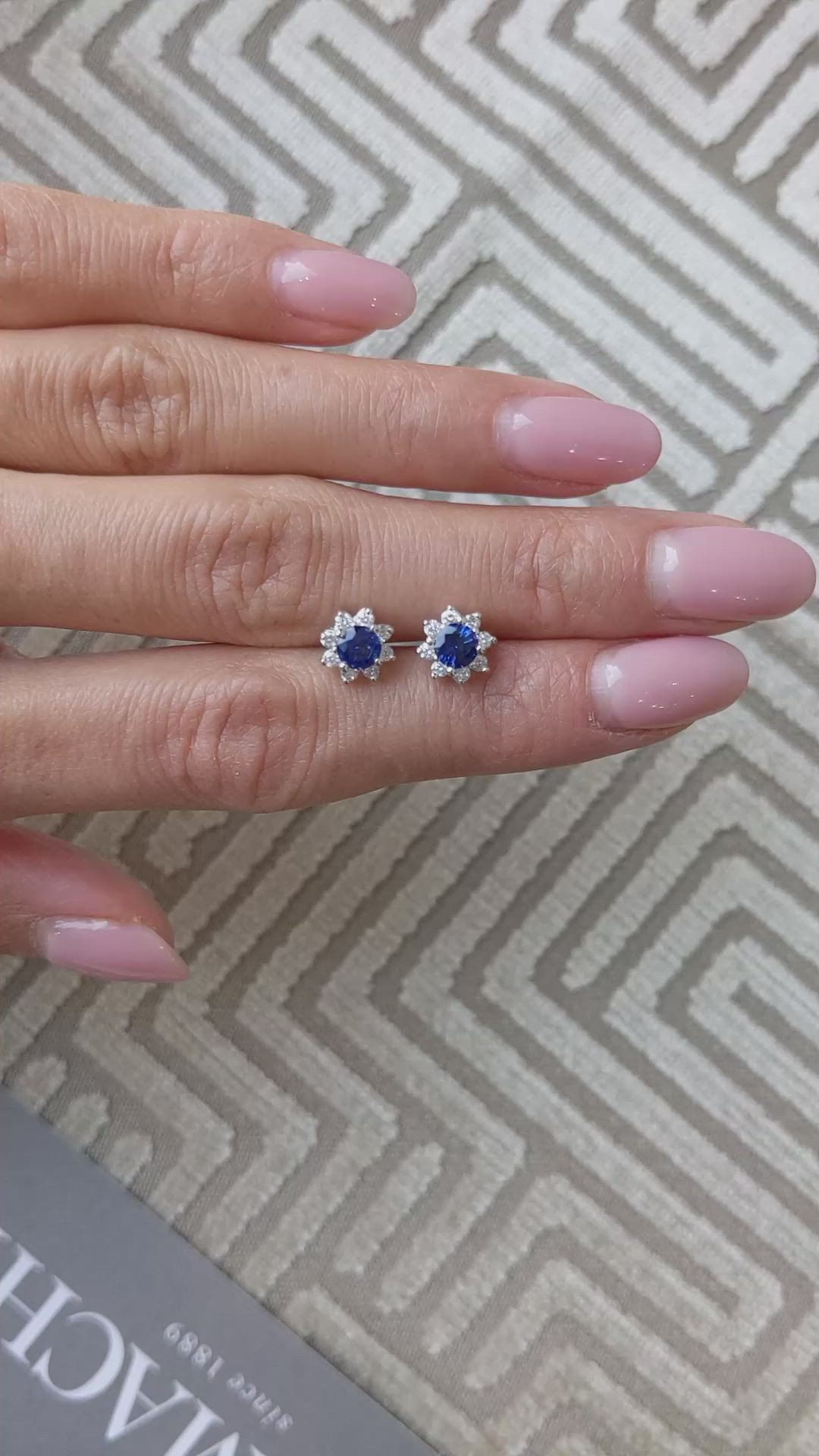 1.00&nbsp;Ct.Tw.Total Carat Weight Blue Sapphire and Natural Diamond Halo Earrings, 14K White Gold Size Video