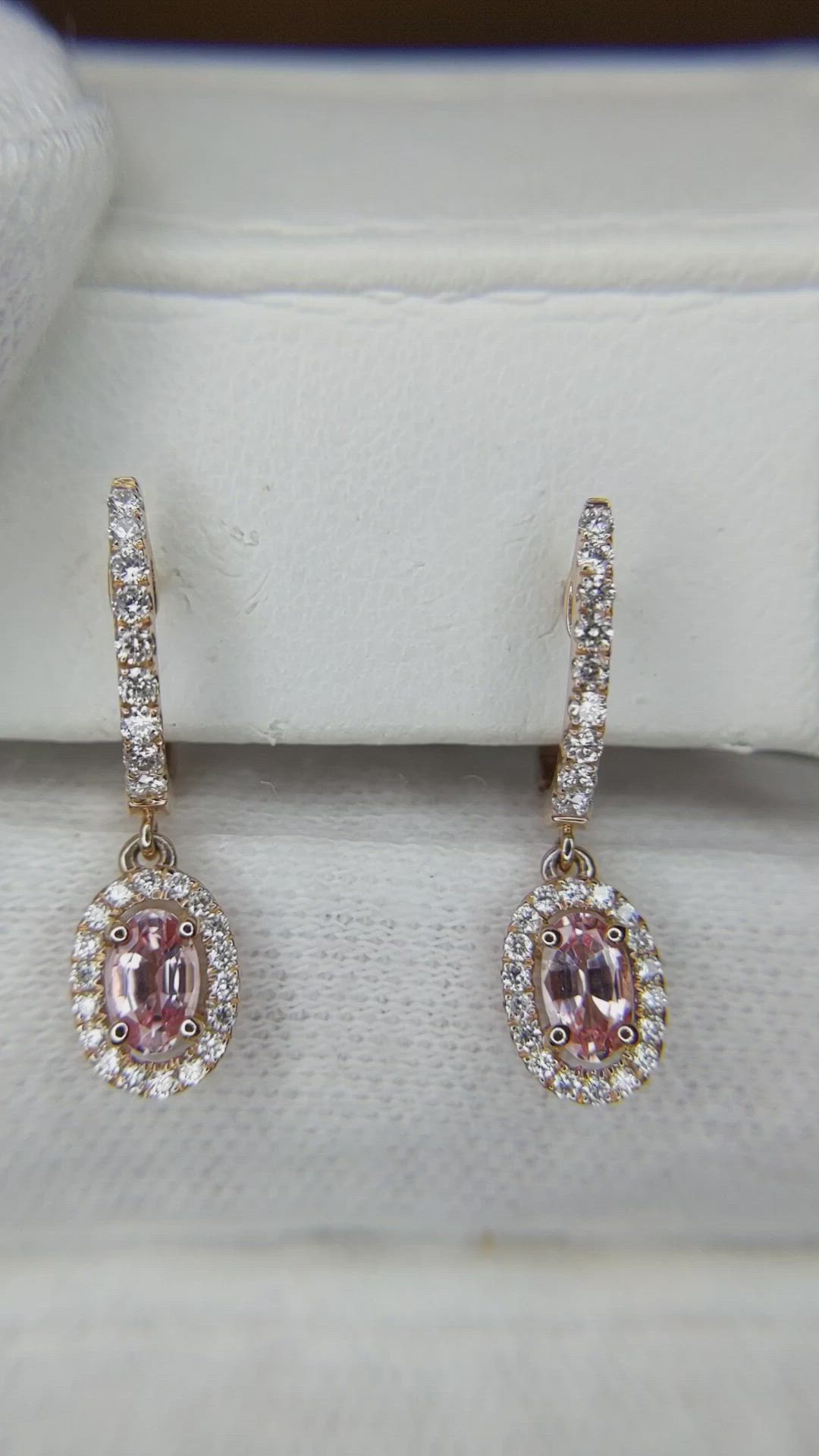 0.50 Ct.Tw. Padparadscha Sapphire and Natural Diamond Pave Earrings, 14K Rose Gold Size Video