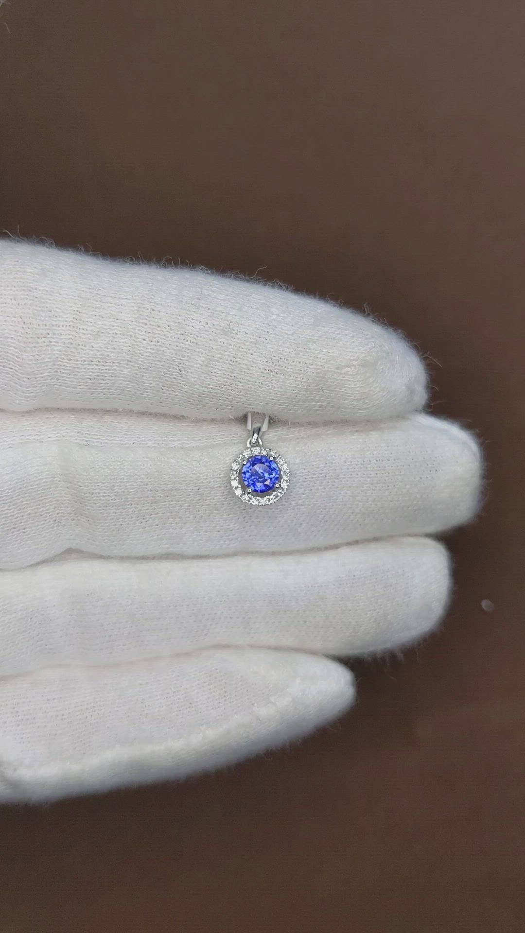 0.30 Ct. Blue Sapphire and Natural Diamond Pave Pendant, 14K White Gold Size Video