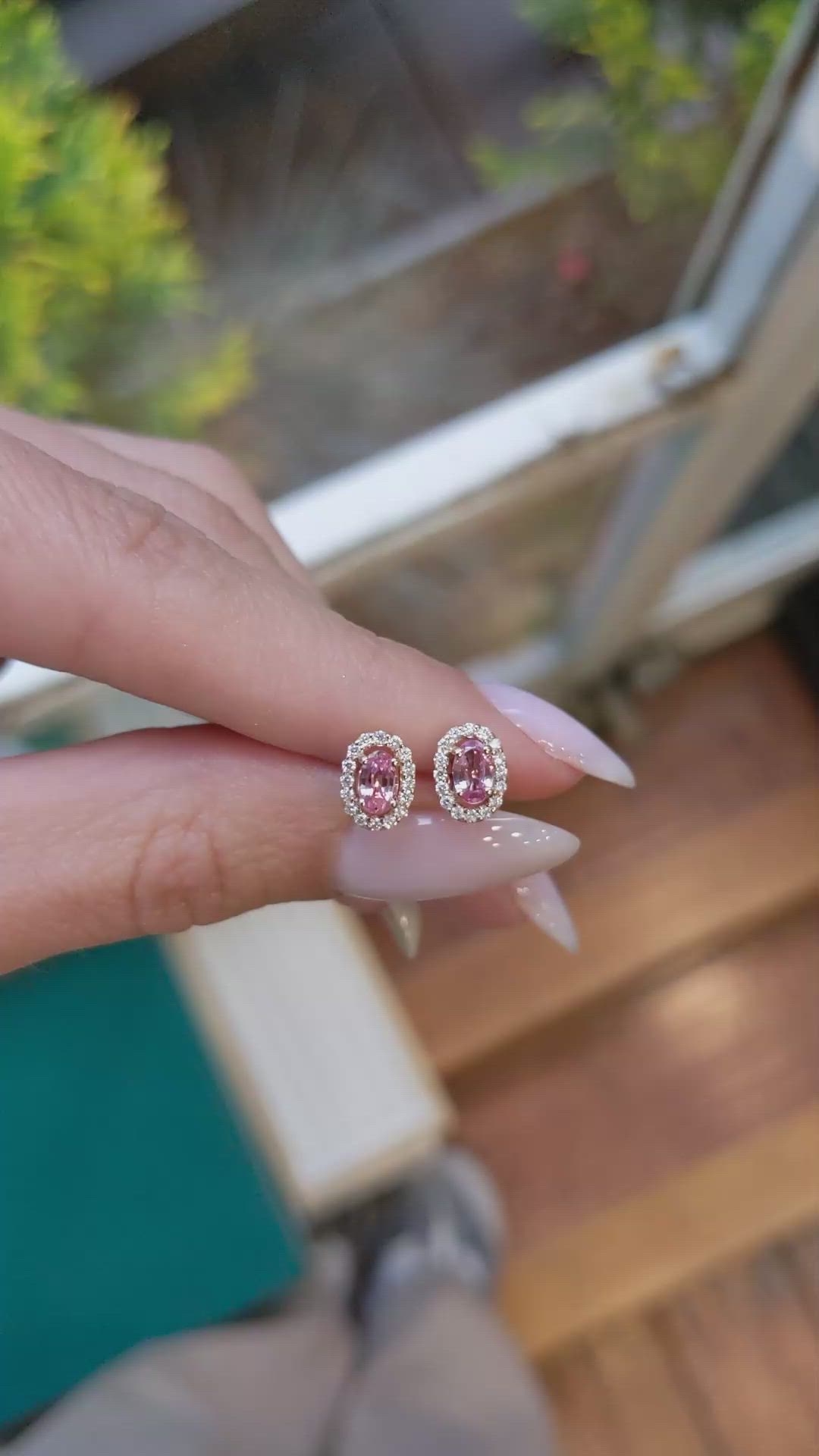 0.50 Ct.Tw. Padparadscha Sapphire and Natural Diamond Pave Earrings, 14K Rose Gold Size Video
