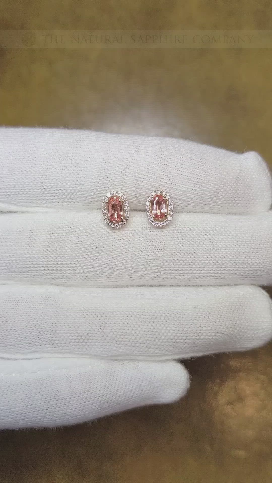 0.50 Ct.Tw. Padparadscha Sapphire and Natural Diamond Pave Earrings, 14K Rose Gold Size Video