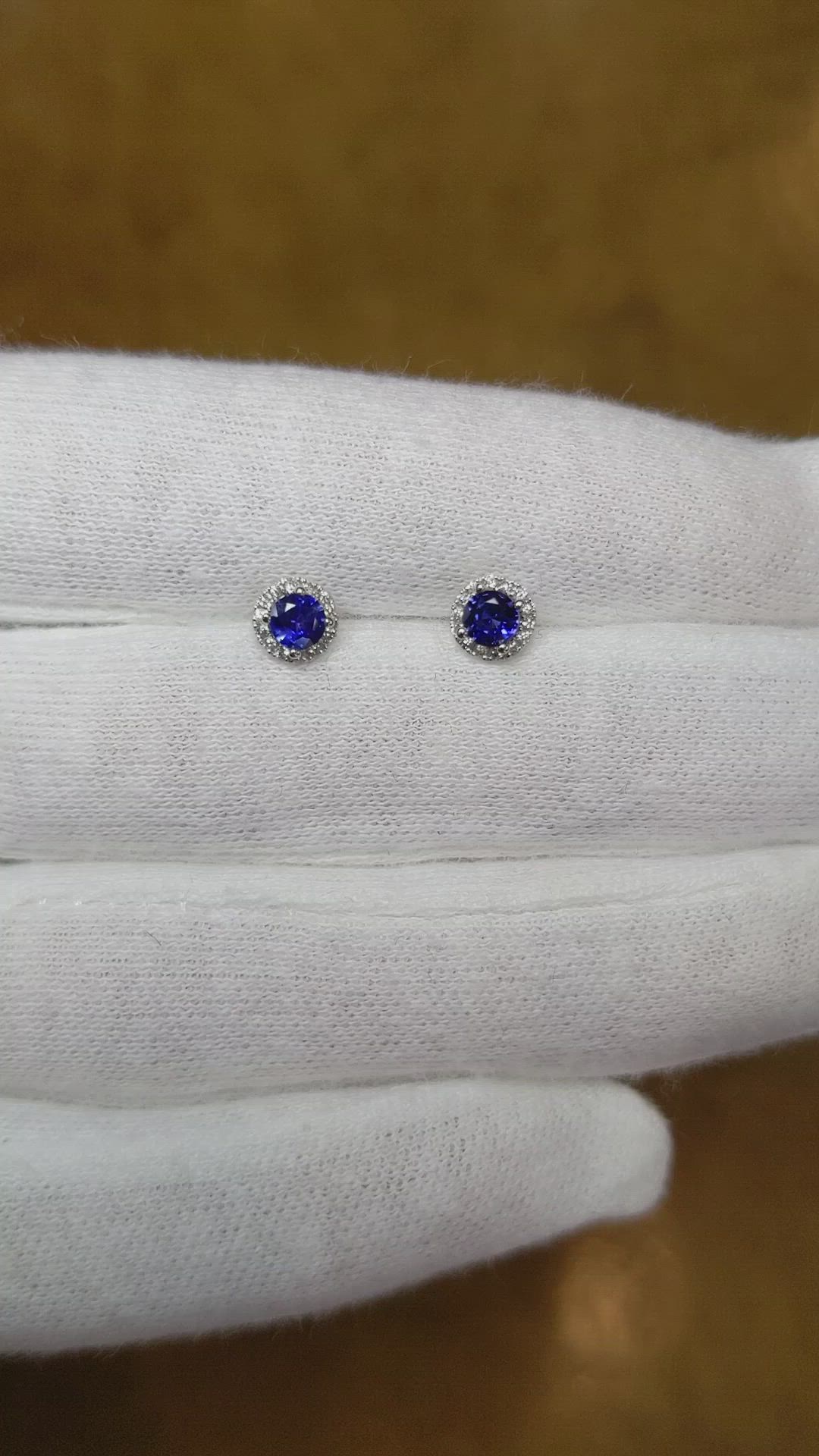 0.40 Ct.Tw. Blue Sapphire and Natural Diamond Pave Earrings, 18K White Gold Size Video