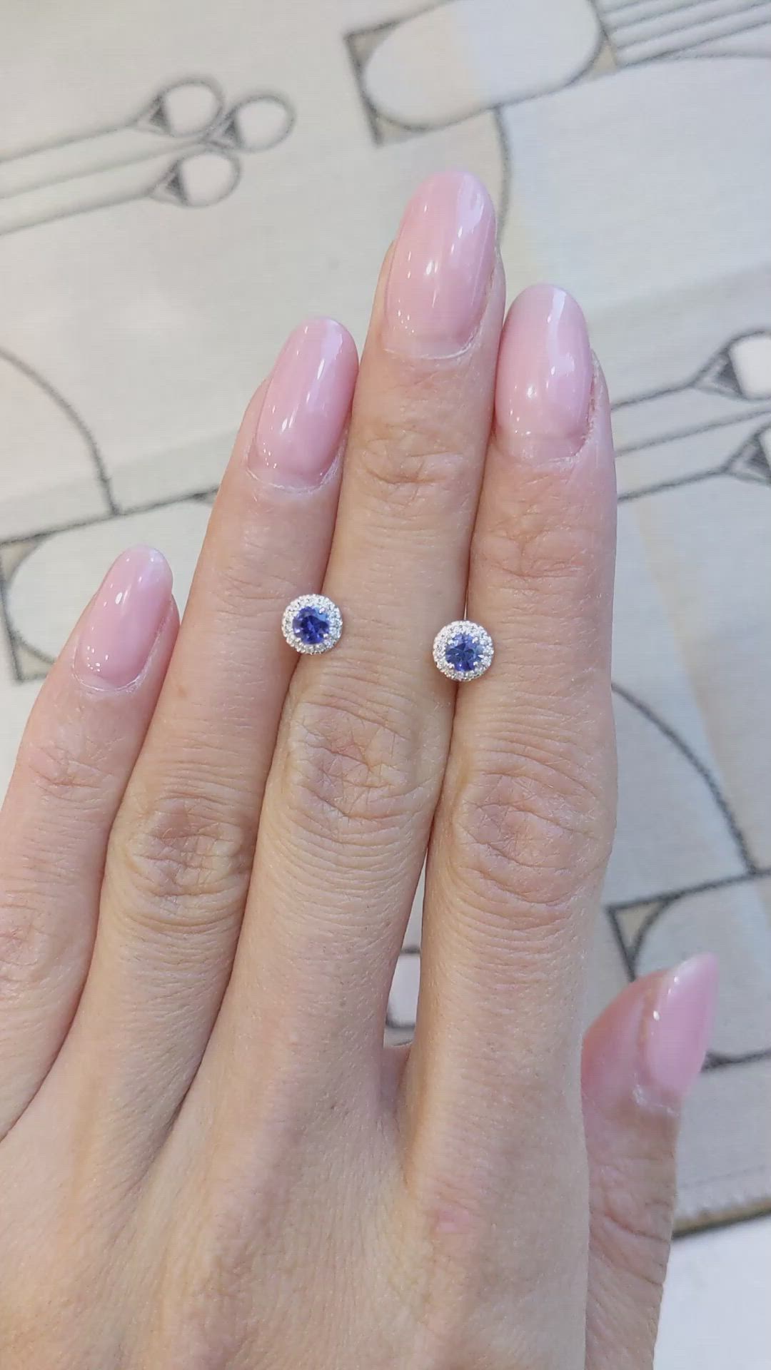 0.40&nbsp;Ct.Tw.Total Carat Weight Blue Sapphire and Natural Diamond Pave Earrings, 18K White Gold Size Video