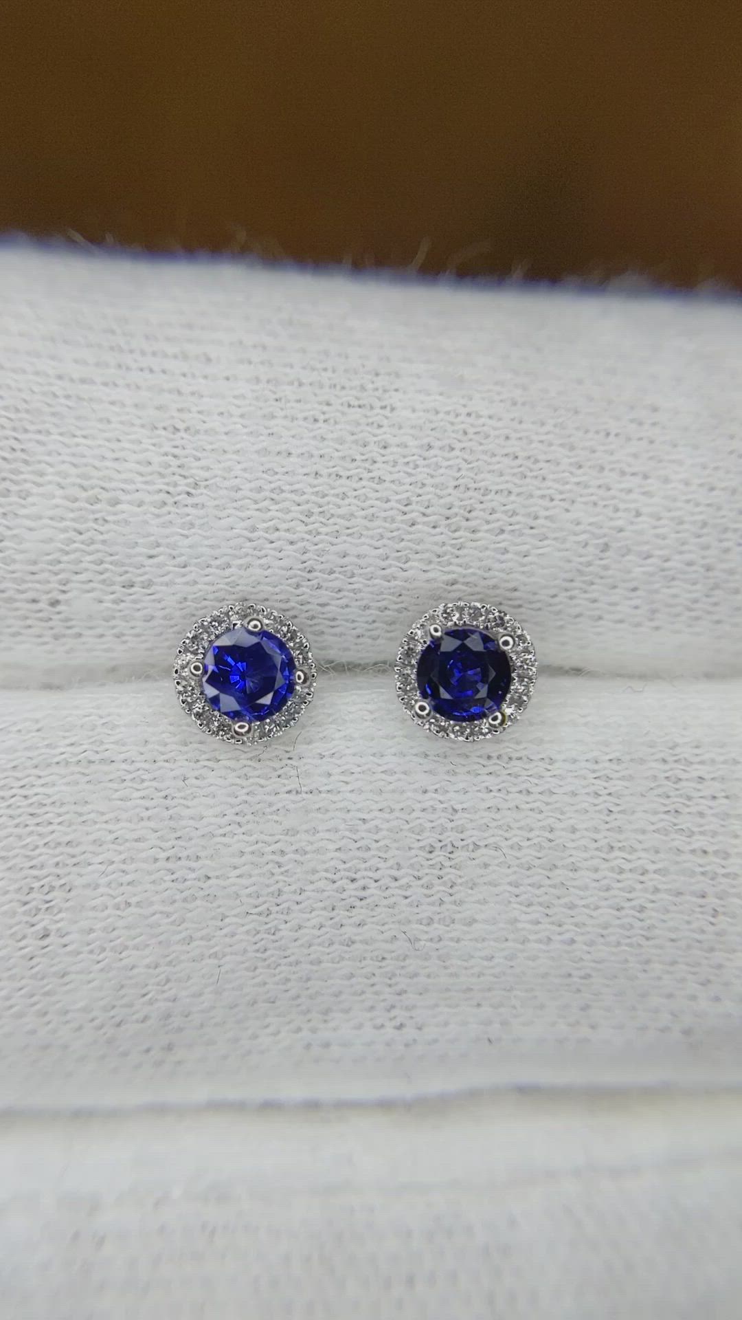 0.40 Ct.Tw. Blue Sapphire and Natural Diamond Pave Earrings, 18K White Gold Size Video