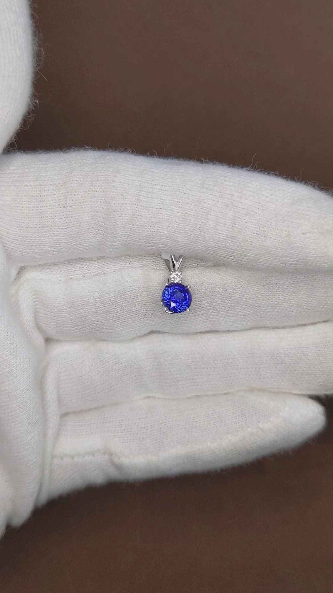 0.90 Ct. Blue Sapphire and Natural Diamond Solitaire Pendant, 14K White Gold Size Video