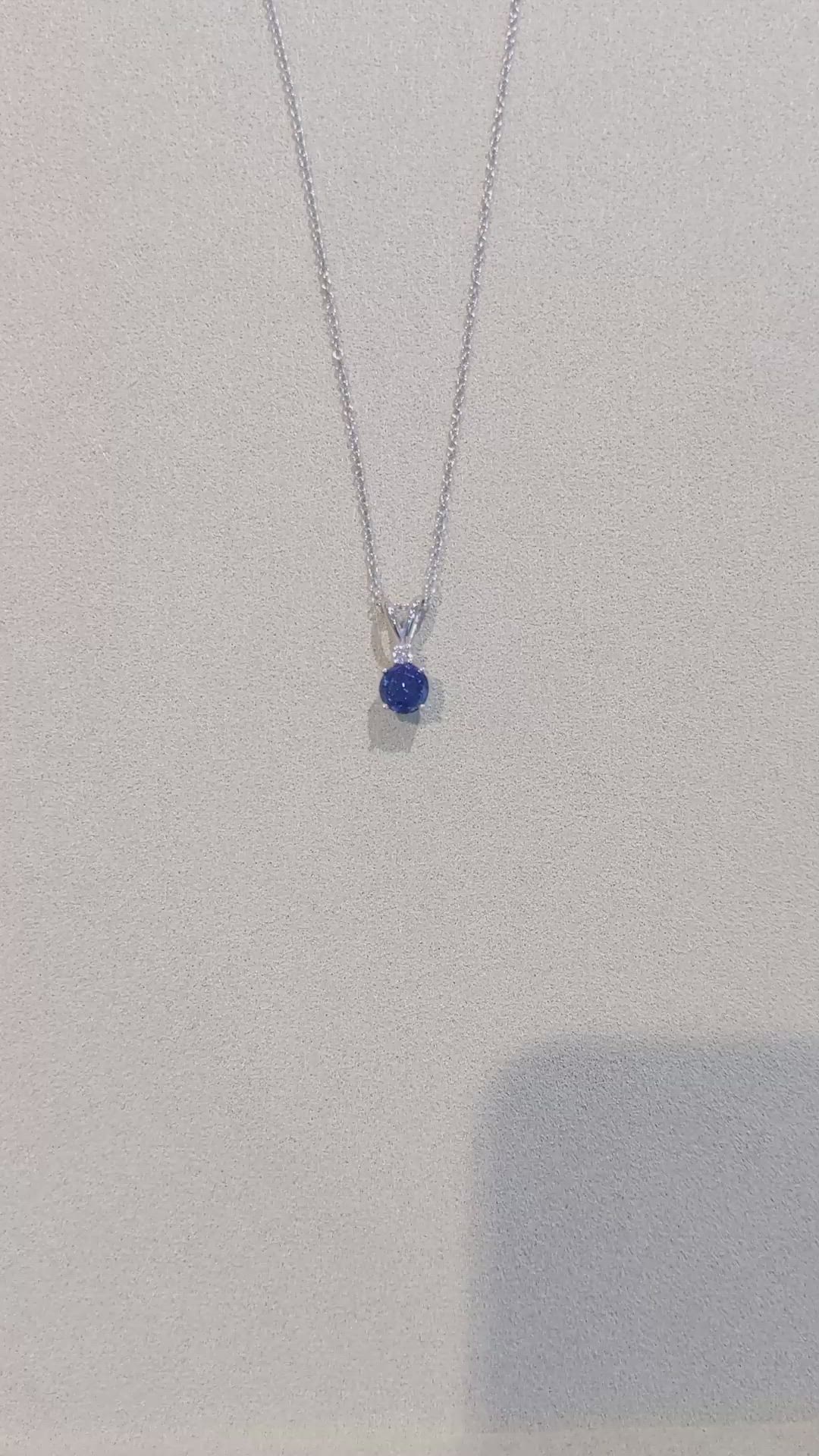 0.90 Ct. Blue Sapphire and Natural Diamond Solitaire Pendant, 14K White Gold Size Video