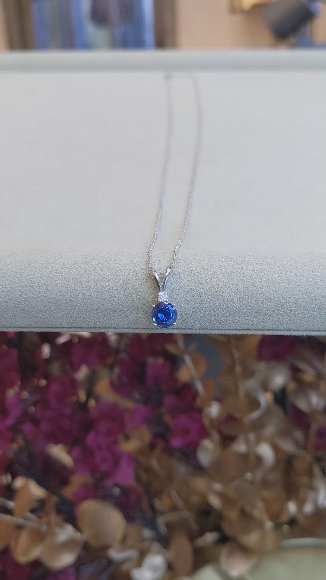 0.90 Ct. Blue Sapphire and Natural Diamond Solitaire Pendant, 14K White Gold Size Video