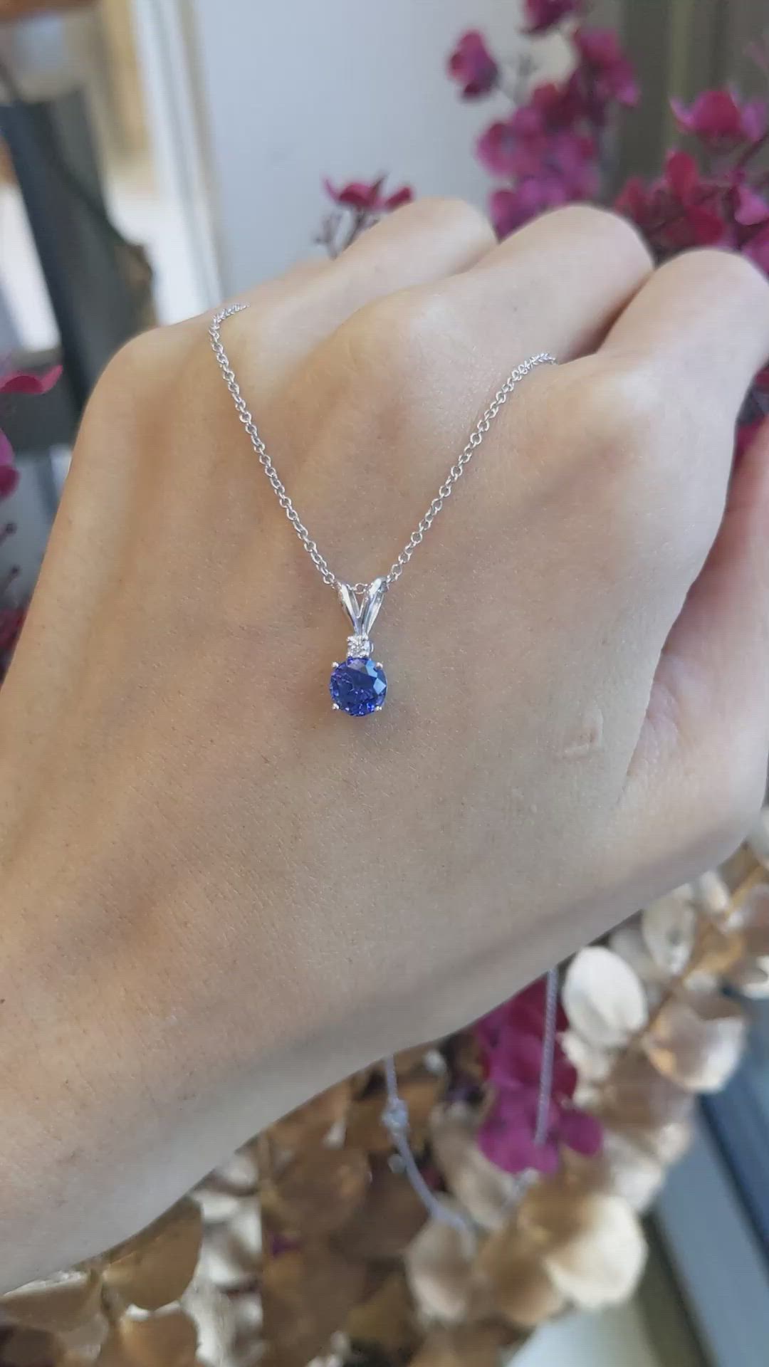 0.90 Ct. Blue Sapphire and Natural Diamond Solitaire Pendant, 14K White Gold Size Video