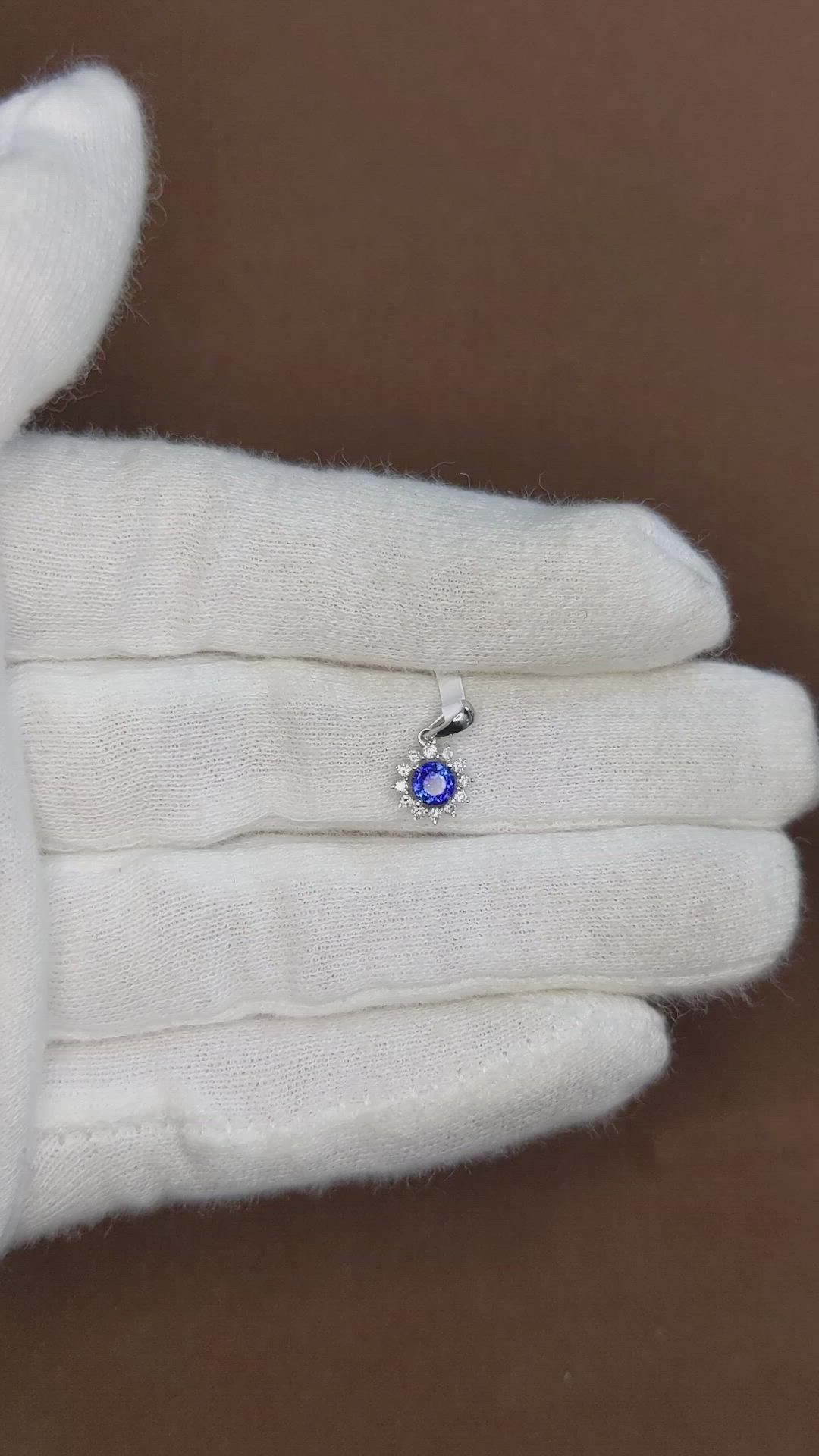 0.30 Ct. Blue Sapphire and Natural Diamond Halo Pendant, 18K White Gold Size Video