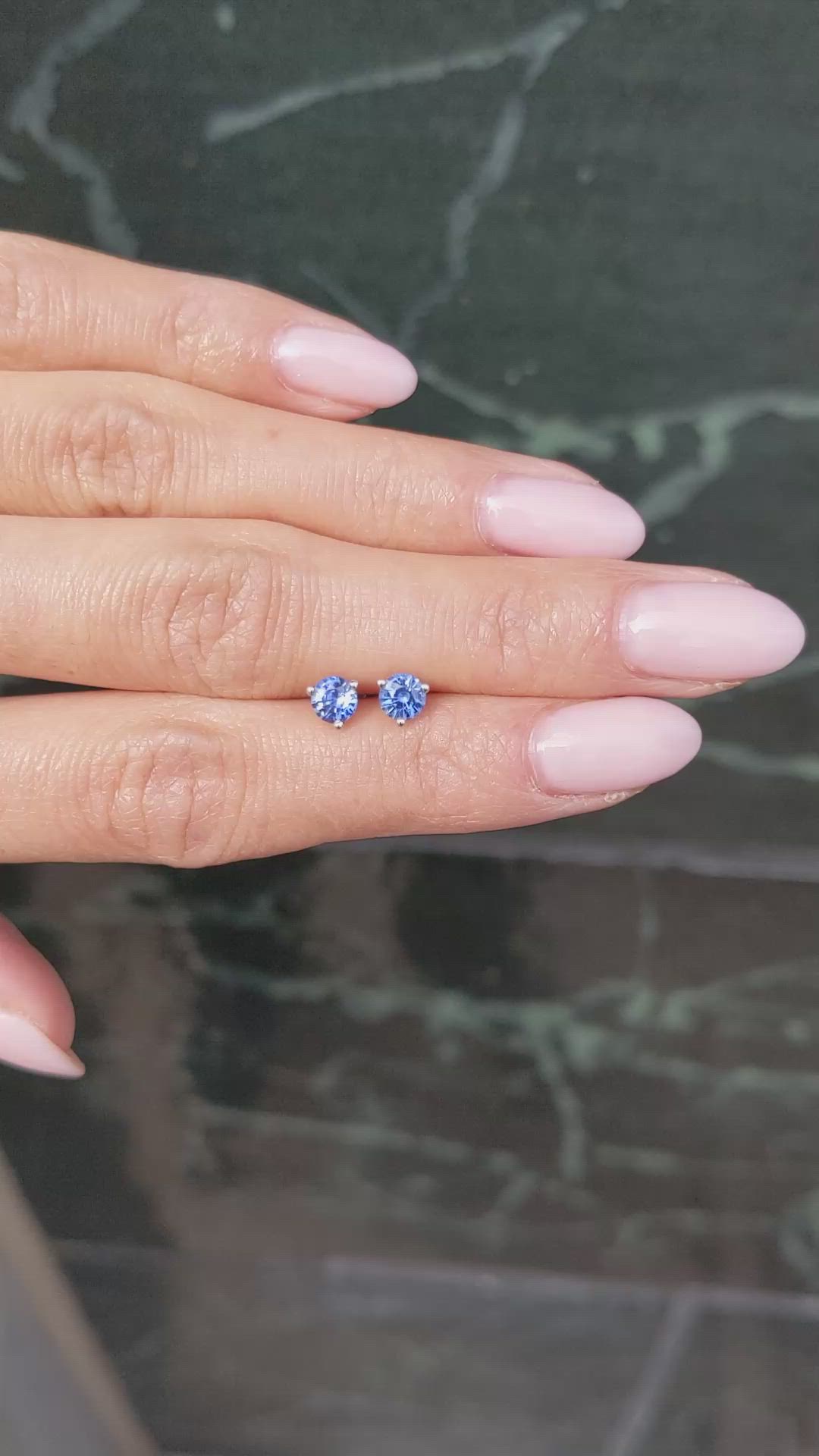 0.90&nbsp;Ct.Tw.Total Carat Weight Blue Sapphire Studs Earrings, 14K White Gold Size Video