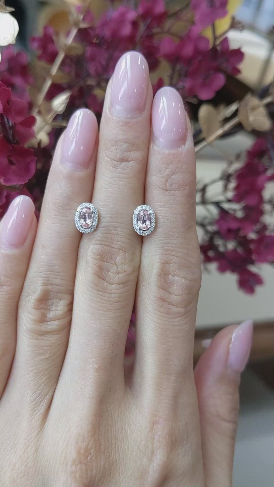 0.50&nbsp;Ct.Tw.Total Carat Weight Pink Sapphire and Natural Diamond Pave Earrings, 14K White Gold Size Video