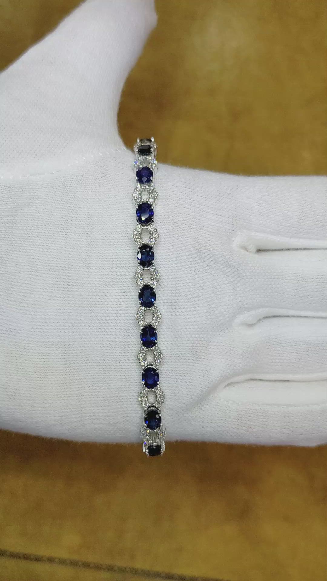 8.78 Ct.Tw. Blue Sapphire and Natural Diamond Tennis/Line Bracelet, 18K White Gold Size Video