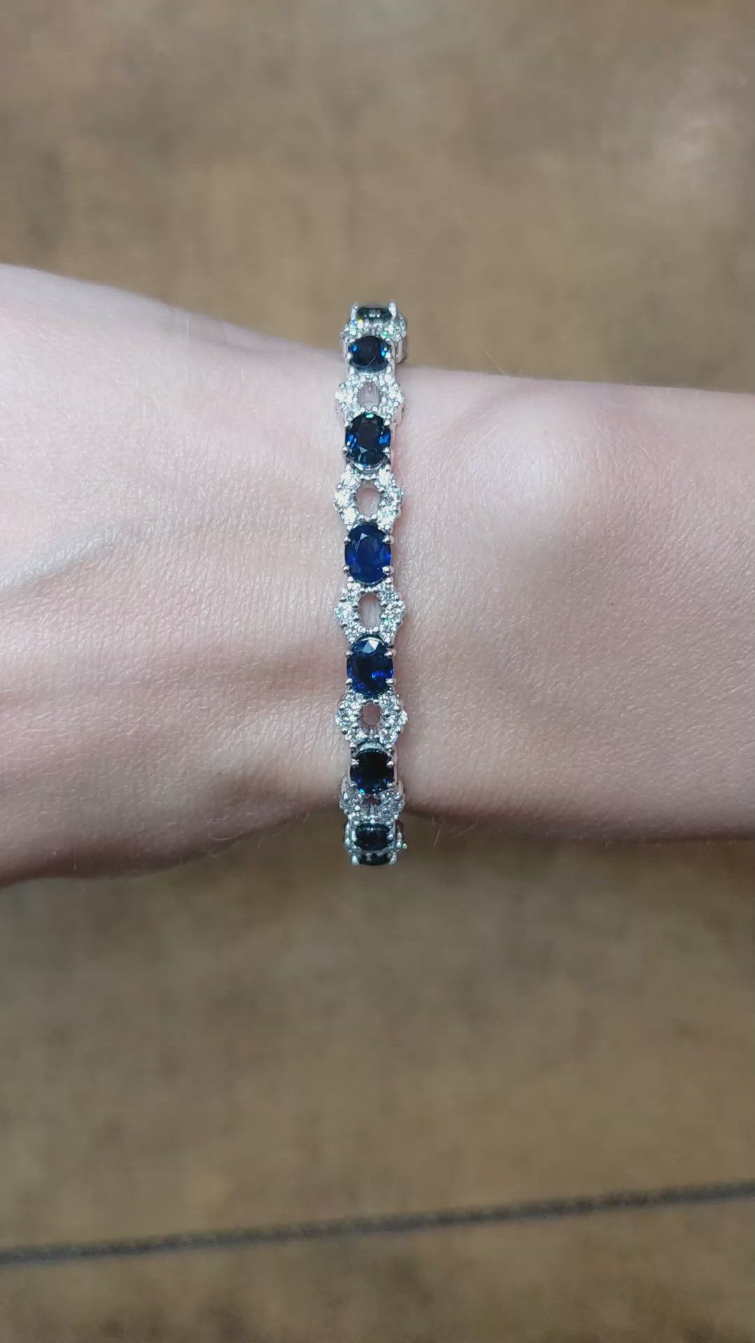 8.78 Ct.Tw. Blue Sapphire and Natural Diamond Tennis/Line Bracelet, 18K White Gold Size Video