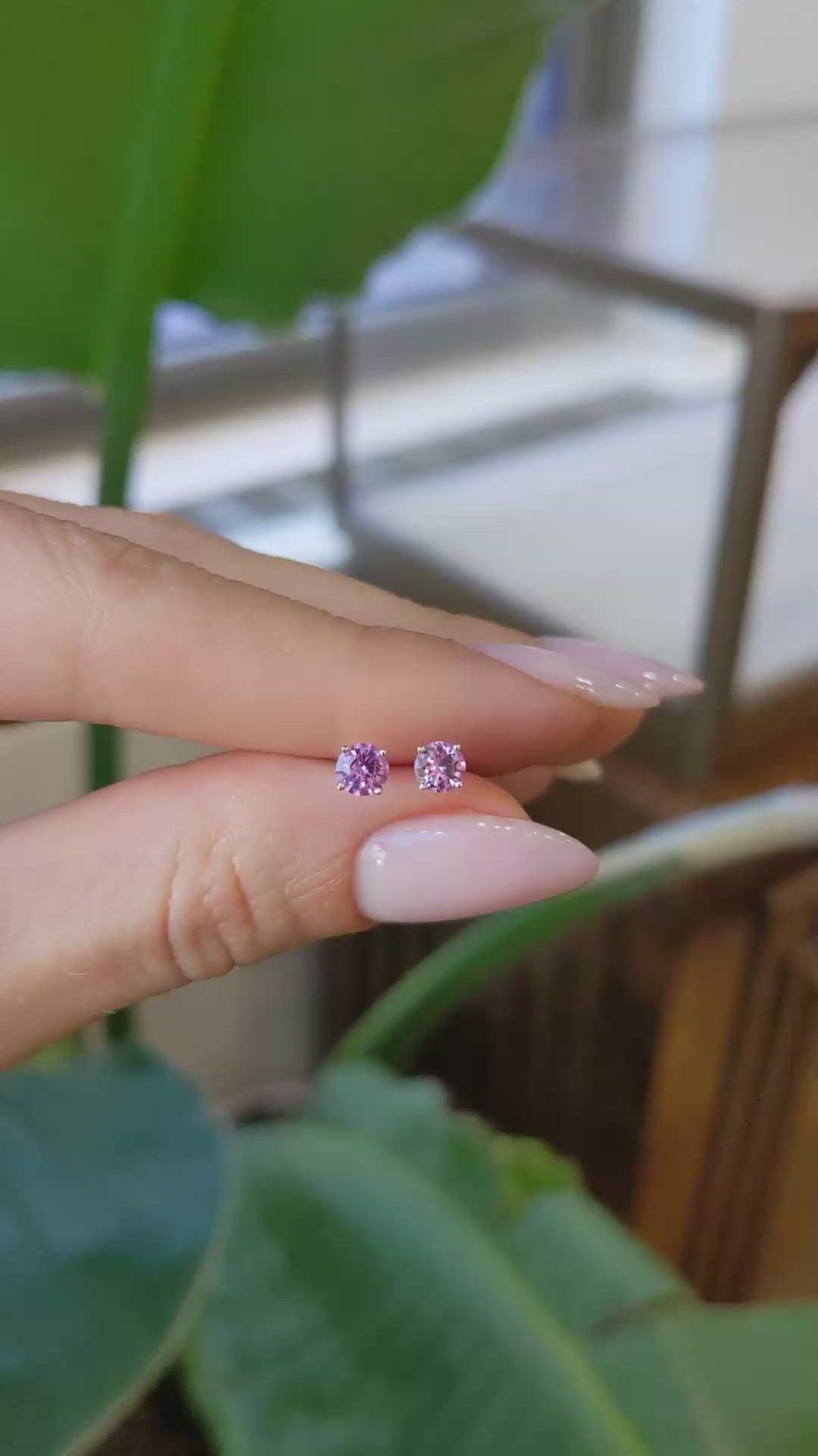0.60 Ct.Tw.Total Carat Weight Pink Sapphire Studs Earrings, 14K White Gold Size Video