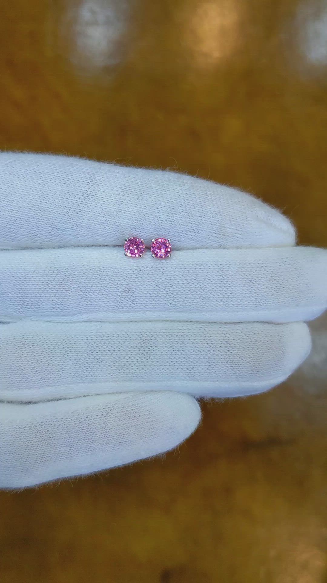 0.60 Ct.Tw. Pink Sapphire Studs Earrings, 14K White Gold Size Video