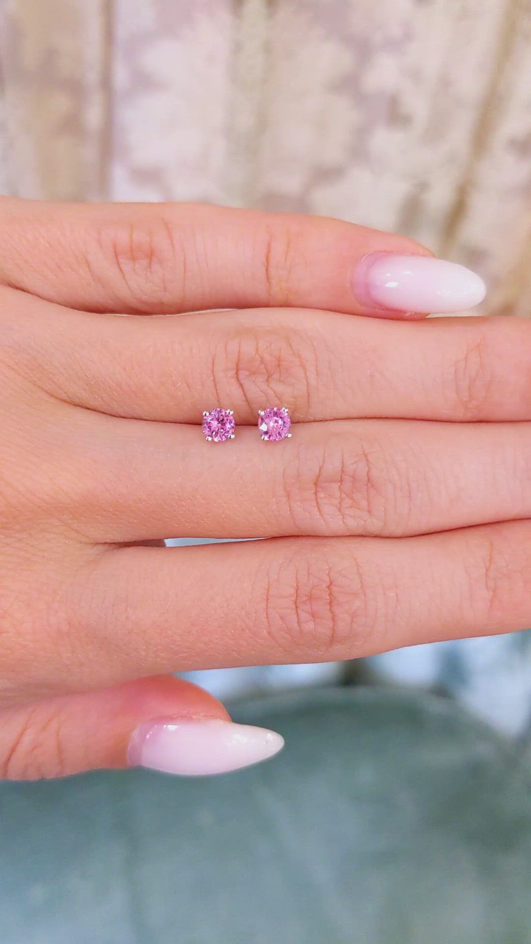 0.60 Ct.Tw. Pink Sapphire Studs Earrings, 14K White Gold Size Video