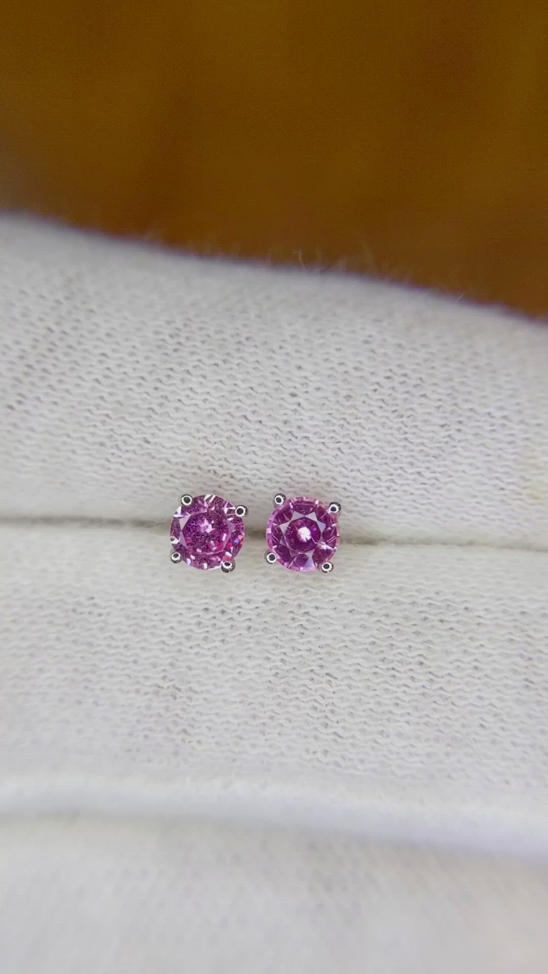 0.60 Ct.Tw. Pink Sapphire Studs Earrings, 14K White Gold Size Video